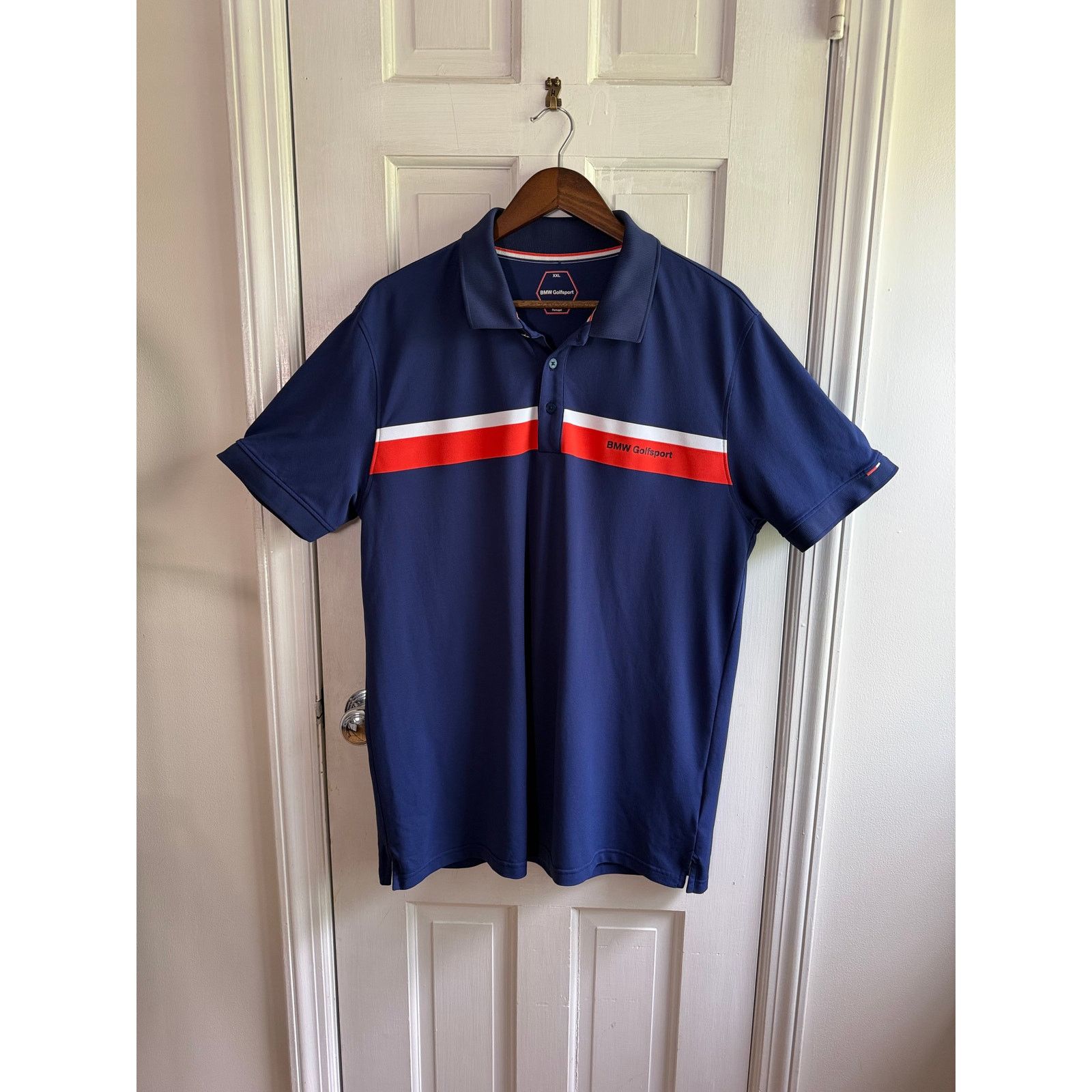 BMW BMW Golfsport Men’s XL Polo Shirt Navy Blue Red White Stripe Size US XL / EU 56 / 4 - 1 Thumbnail