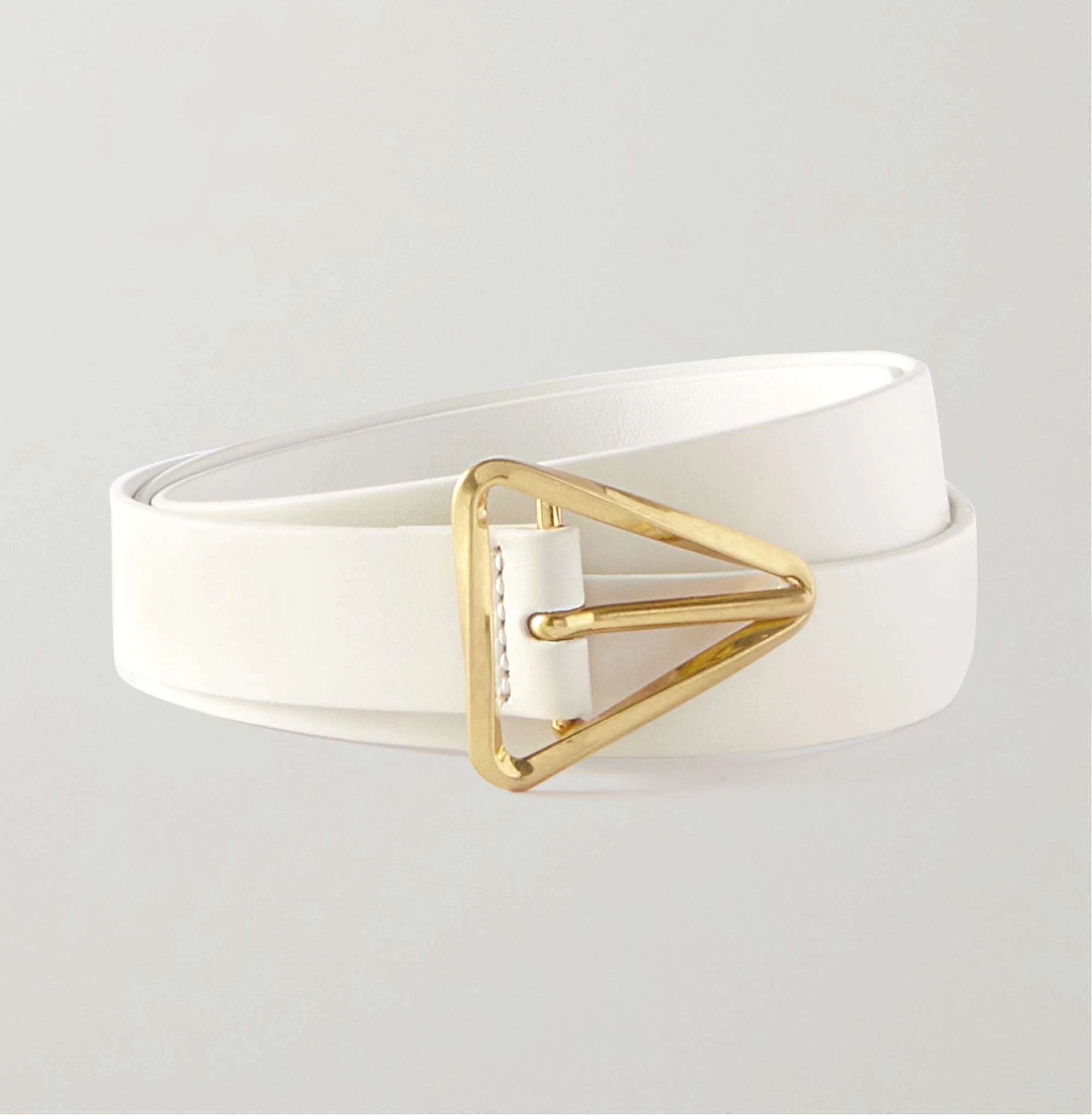 BOTTEGA VENETA Grasp white & gold triangle leather belt 85