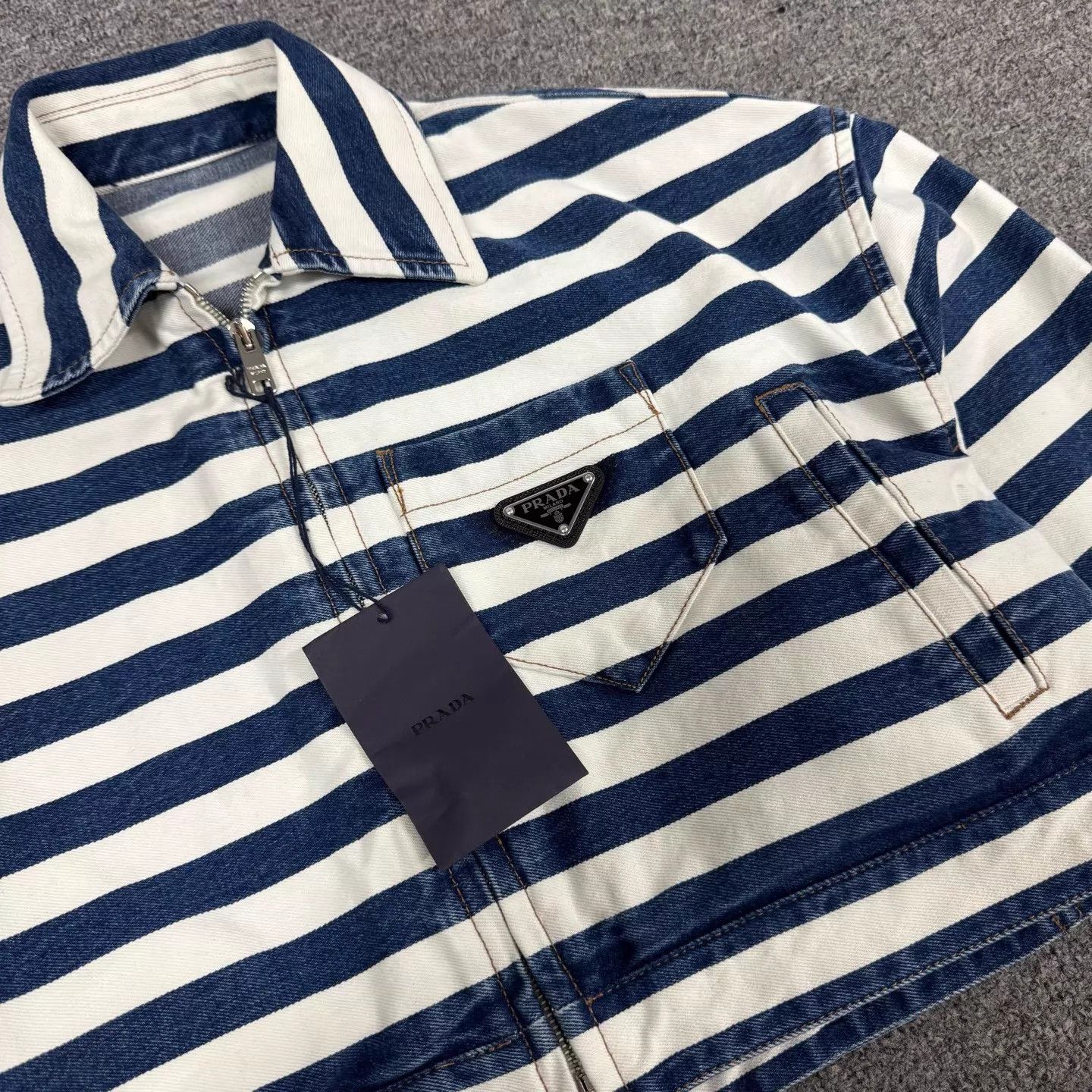 Prada Prada Blue-White Stripe Triangle Logo Short Jacket Size XS / US 0-2 / IT 36-38 - 4 Thumbnail