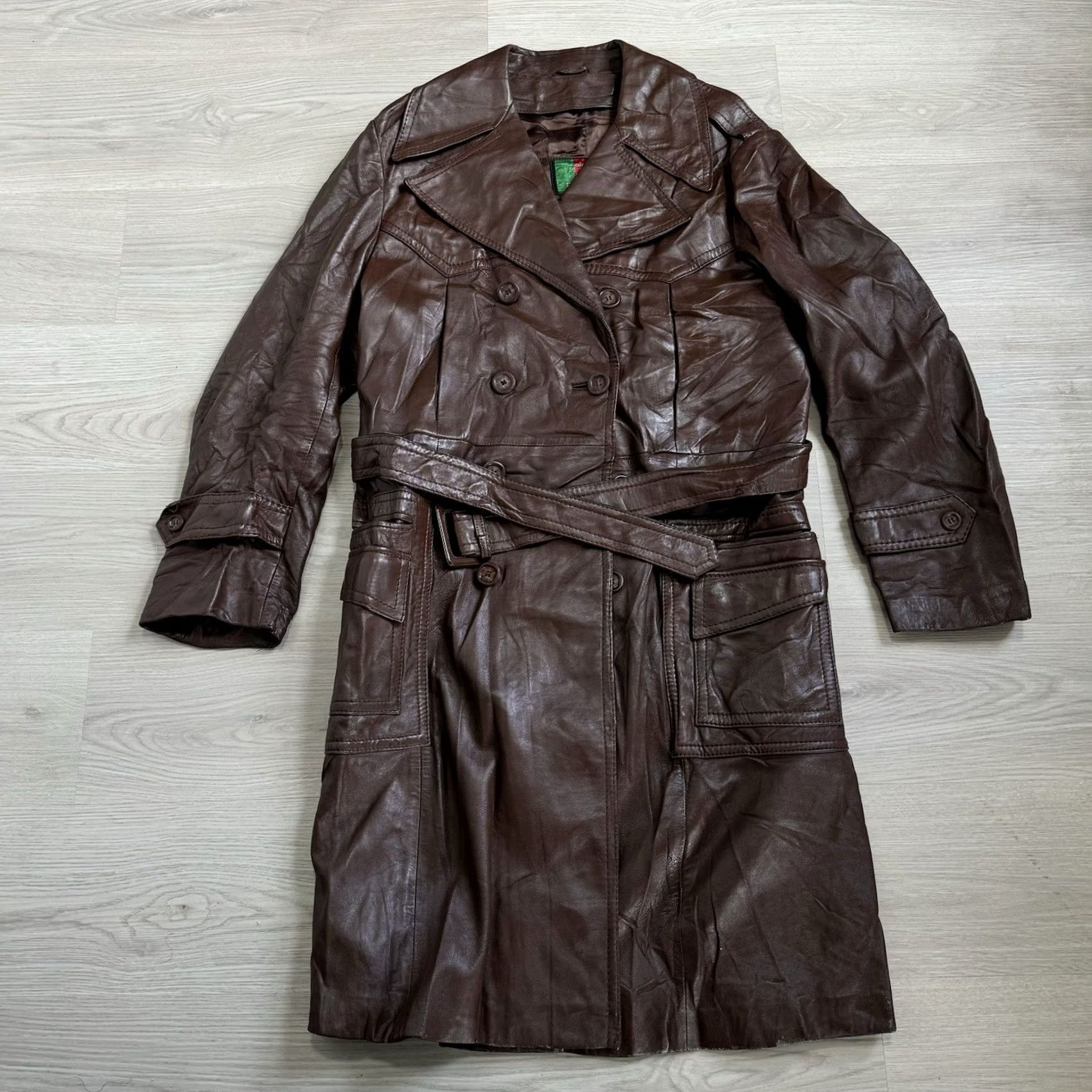 Vintage VINTAGE Raffaelo Creations Leather Pea Coat Jacket Long 42 Brown Men Size 42 Vintage 1970s Size US XS / EU 42 / 0 - 4 Thumbnail