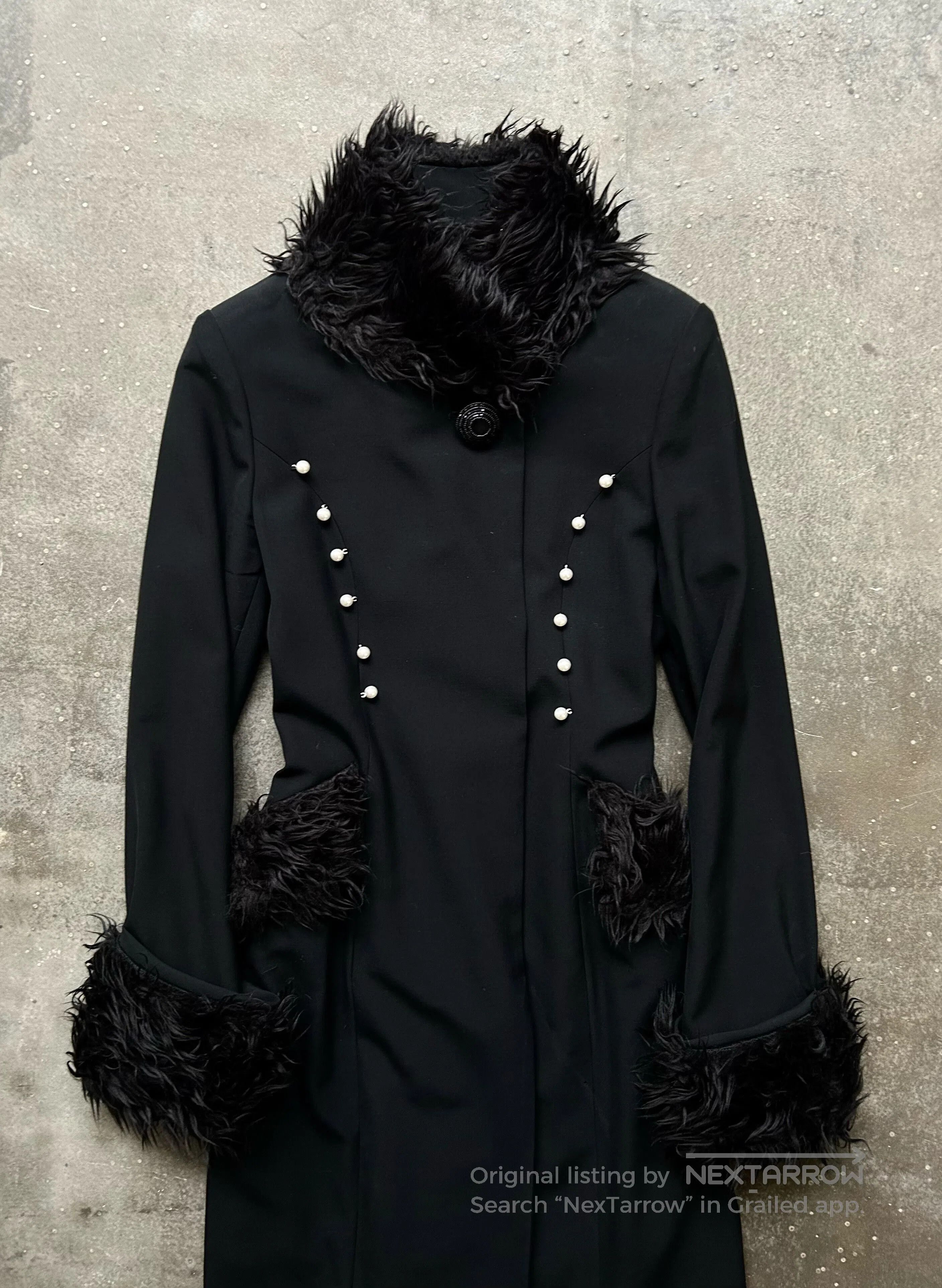 Japanese Brand black gothic wool coat with faux fur. Size M / US 6-8 / IT 42-44 - 2 Thumbnail
