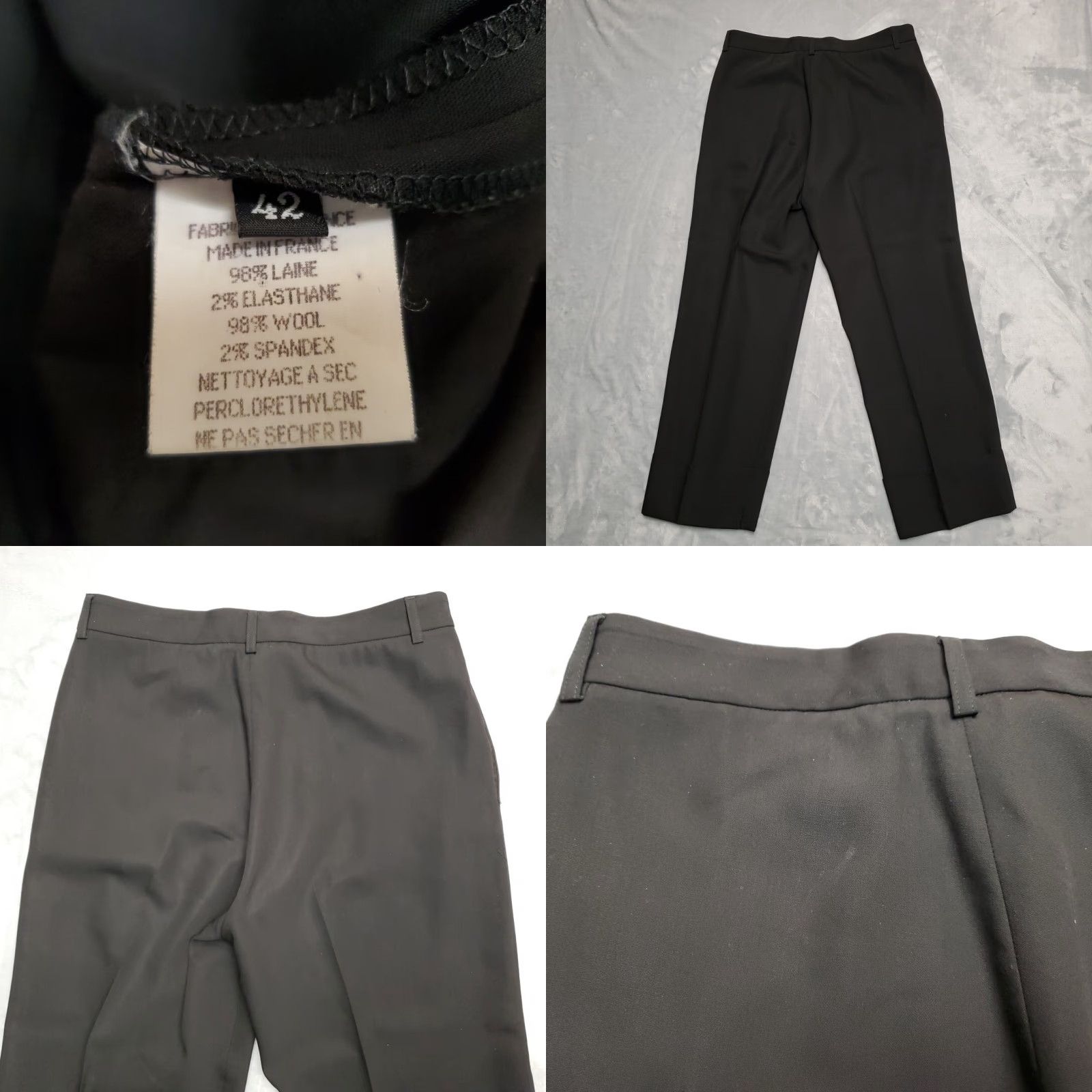 Vintage Angeline Kingsley Pants Womens 12 Black 98% Wool Blend Cuffed Cropped VTG France Dress Pants Casual Retro Classic Pockets Zip Front Flat Front Womens Size 34" / US 12 / IT 48 - 8 Thumbnail