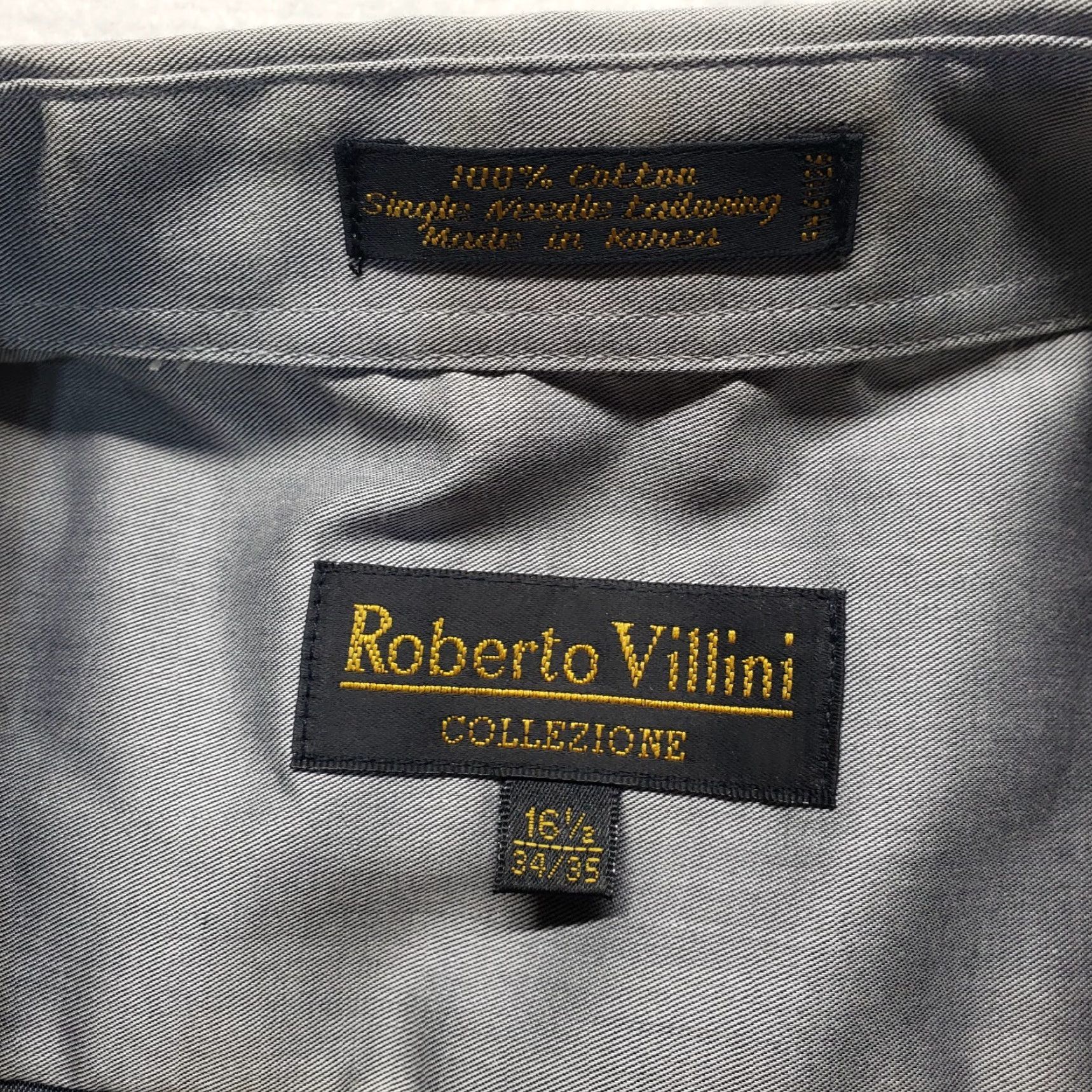 Vintage Roberto Villini Dress Shirt Solid Gray 100% Cotton Men 16.5 34 35 Shirt) Size 46R - 3 Thumbnail
