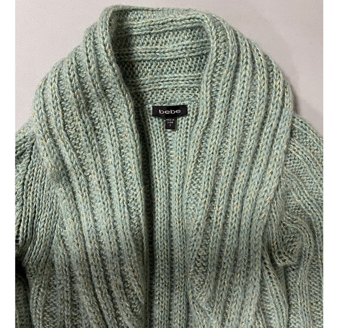 Bebe Bebe Mint Green Gold Knit Sweater Cardigan Outwear Size S ✨ Size S / US 4 / IT 40 - 7 Thumbnail