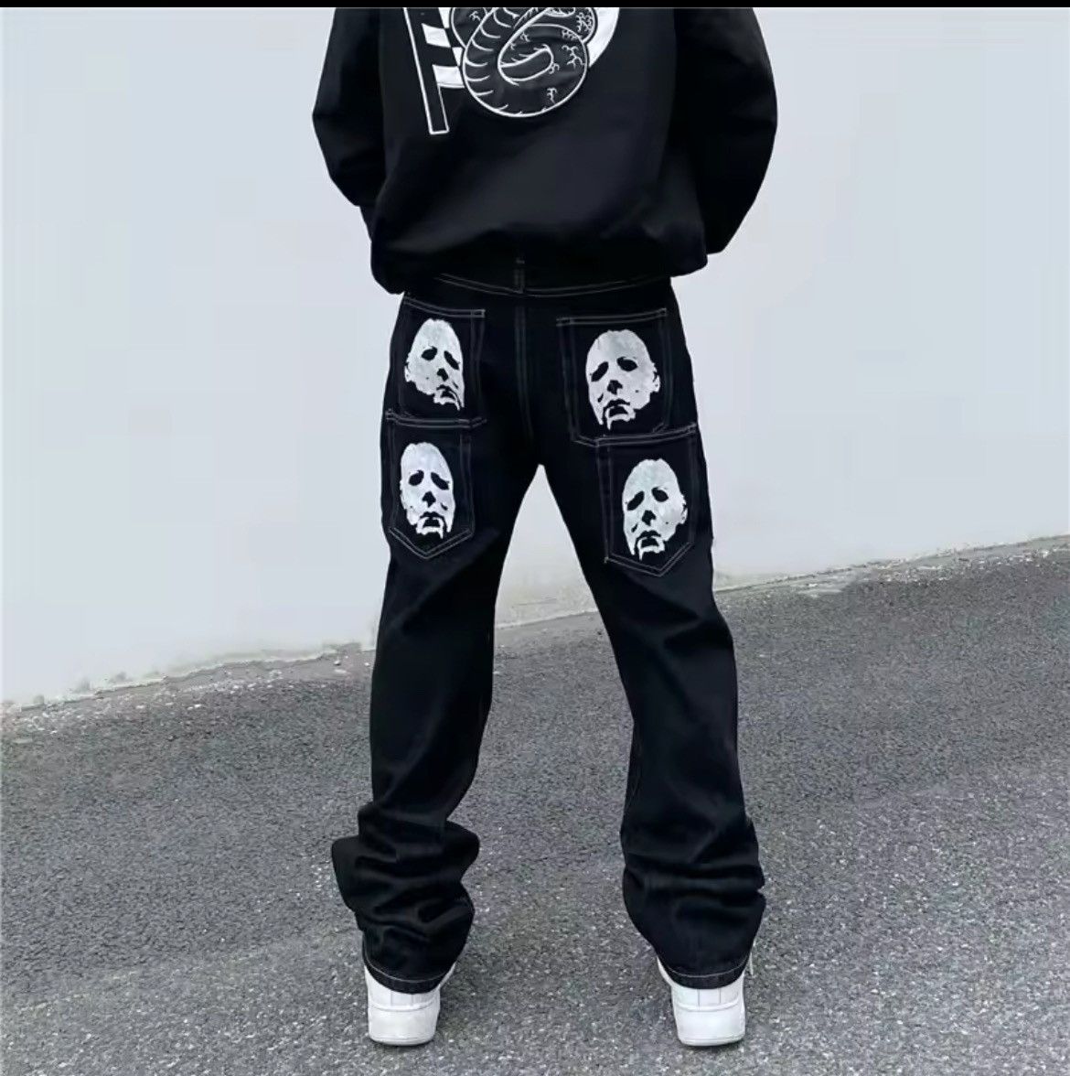 Japanese Brand × Jean Black face print washed straight jeans Size US 32 / EU 48 - 2 Thumbnail