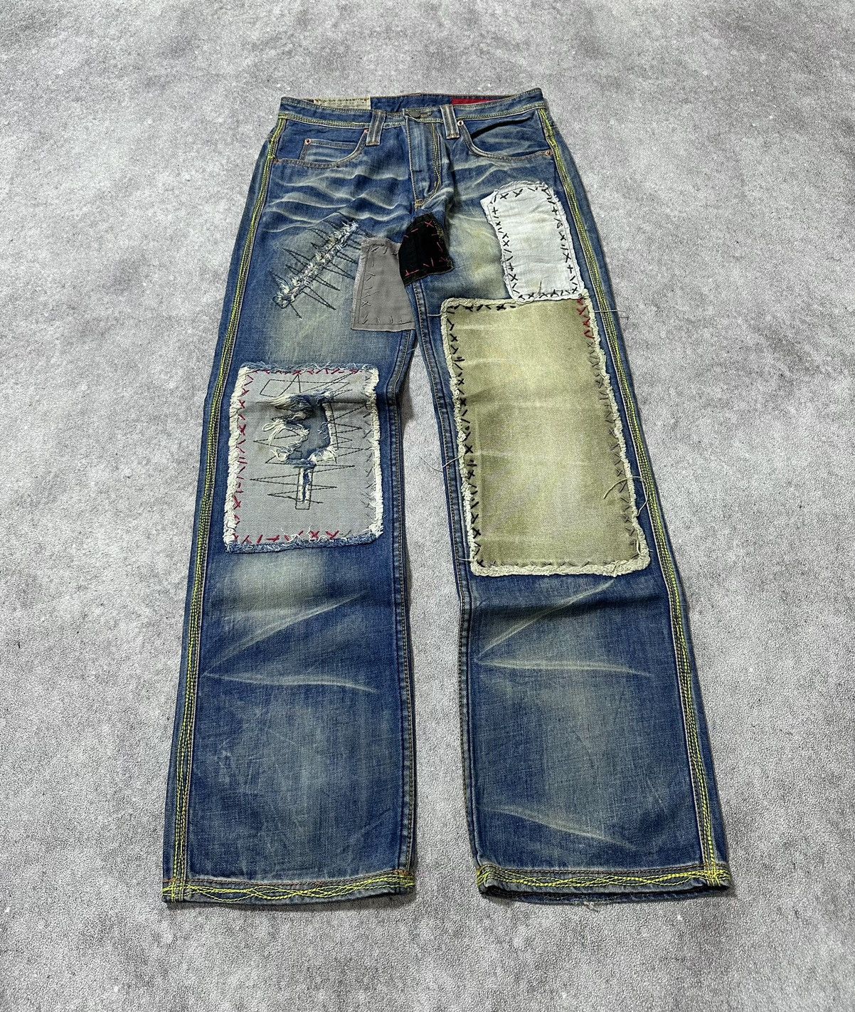 Vintage Tough Jeans Washed Pacthwork Denim