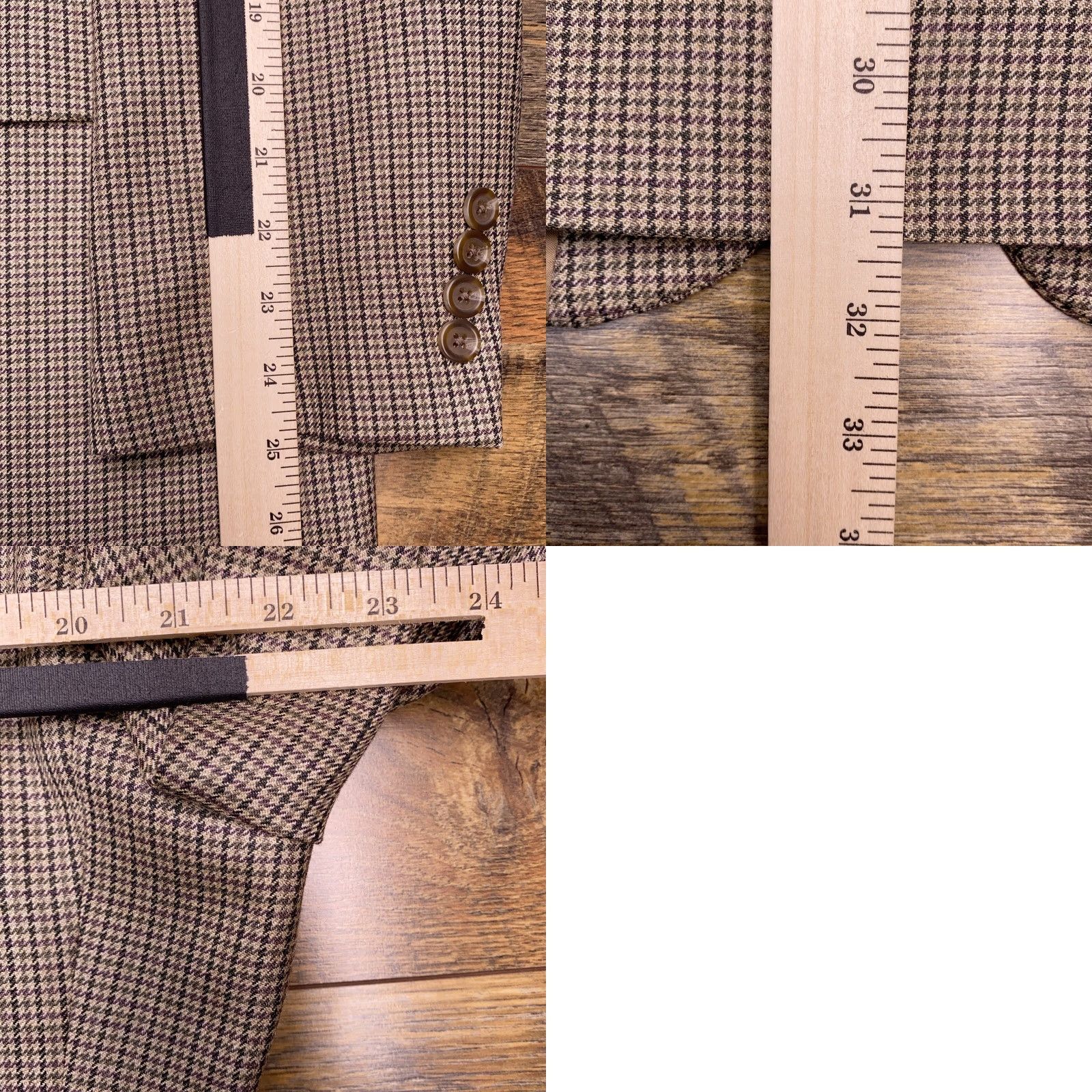 Chaps Chaps Sport Coat Mens 42R Tan Silk Wool Houndstooth Plaid Blazer Coat Jacket Size 42R - 9 Thumbnail