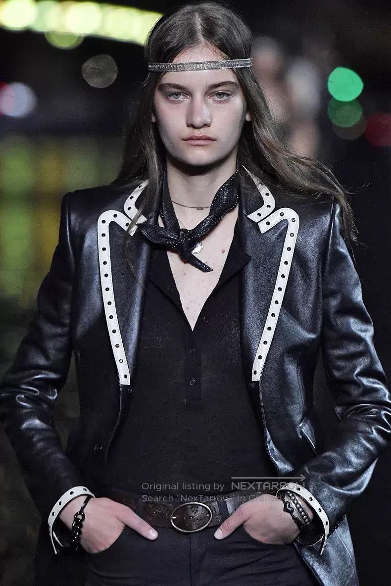 Saint Laurent Paris Saint Laurent Paris Black and White Diamond StudDED Leathe Size XXS / US 00 / IT 34 - 8 Thumbnail