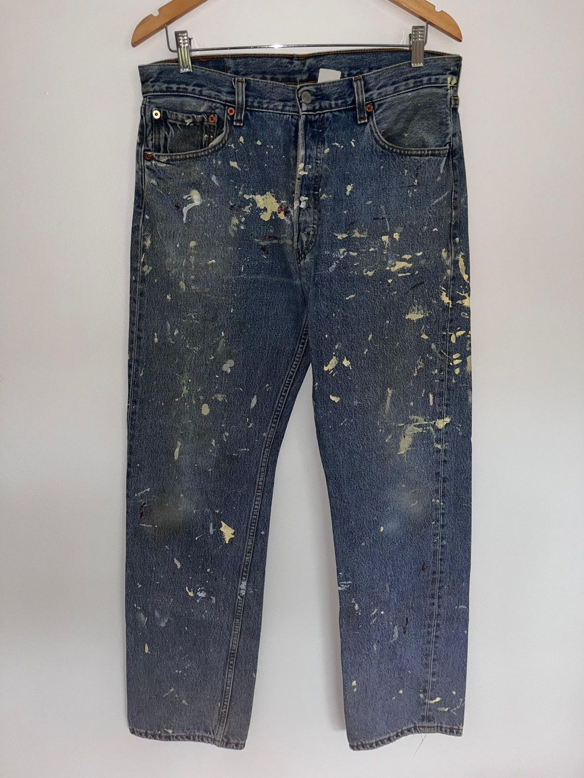 image of Levis x Vintage Levi’S 501 Redone Paint Splatter Denim Helmut Lang in Blue, Men's (Size 34)