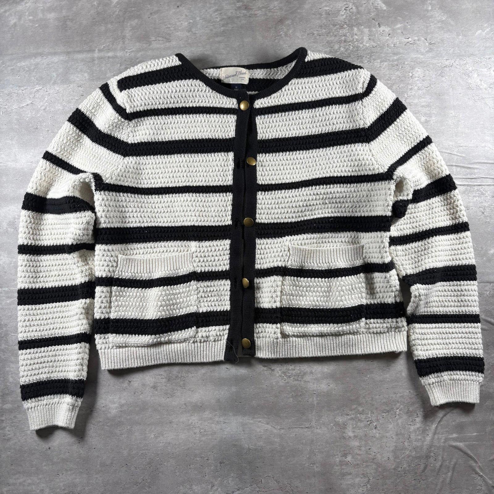 Other Universal Thread Black & White Striped Cardigan Size M / US 6-8 / IT 42-44 - 7 Thumbnail