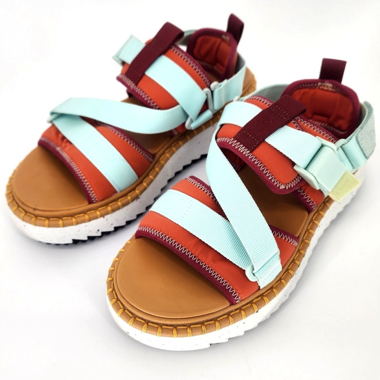 Chloe Chloé Lilli Multi-Strap Platform Sandals Orange/Teal EU 38 Size US 8 / IT 38 - 1 Thumbnail