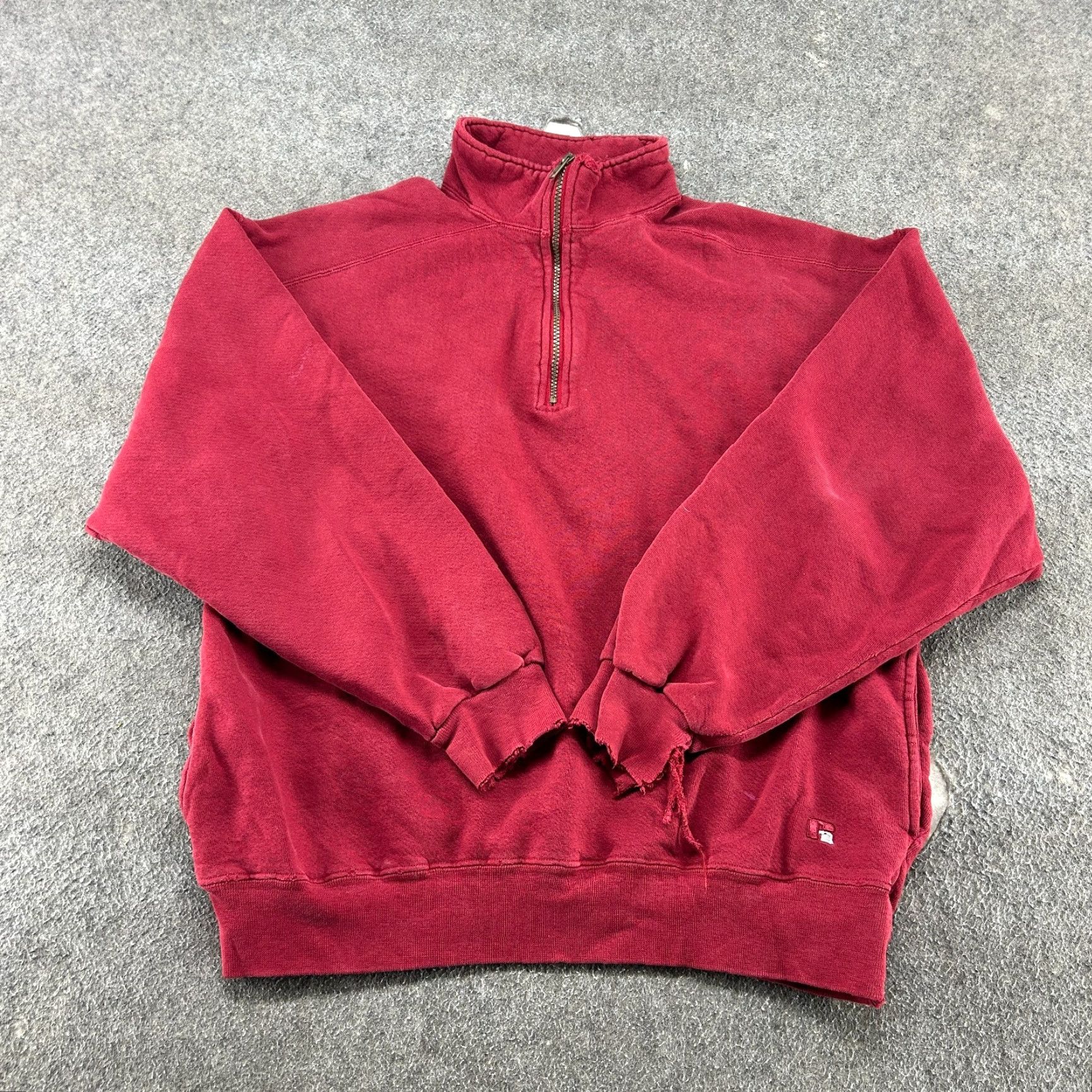 Russell Athletic VINTAGE Russell Sweatshirt Mens L Red 1/4 Zip Pullover Cotton Thrashed 90s Size US L / EU 52-54 / 3 - 2 Thumbnail