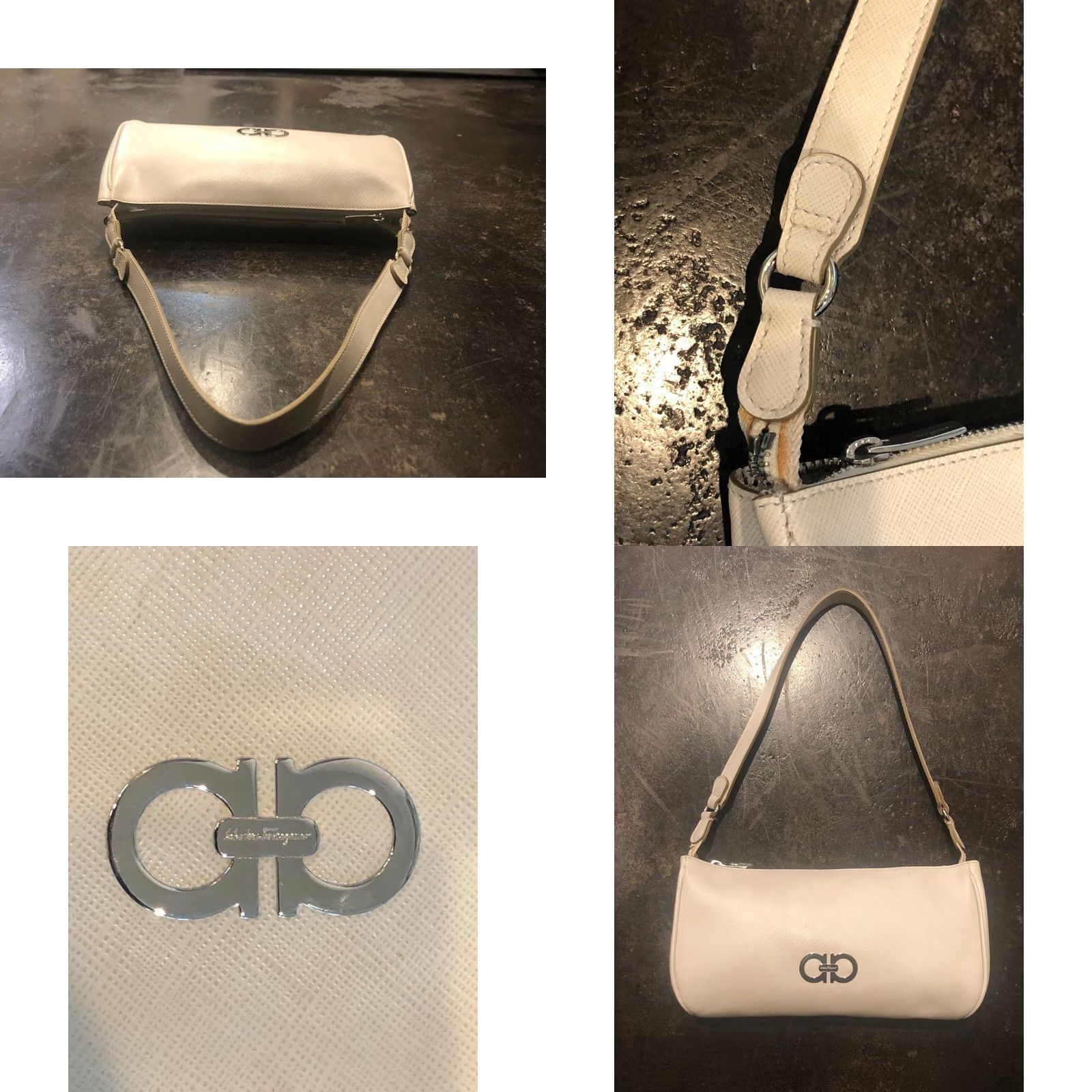 Salvatore Ferragamo Salvatore Ferragamo Gancini Hobo Shoulder Bag White Saffiano Leather Womens Small Bag Size ONE SIZE - 10 Thumbnail