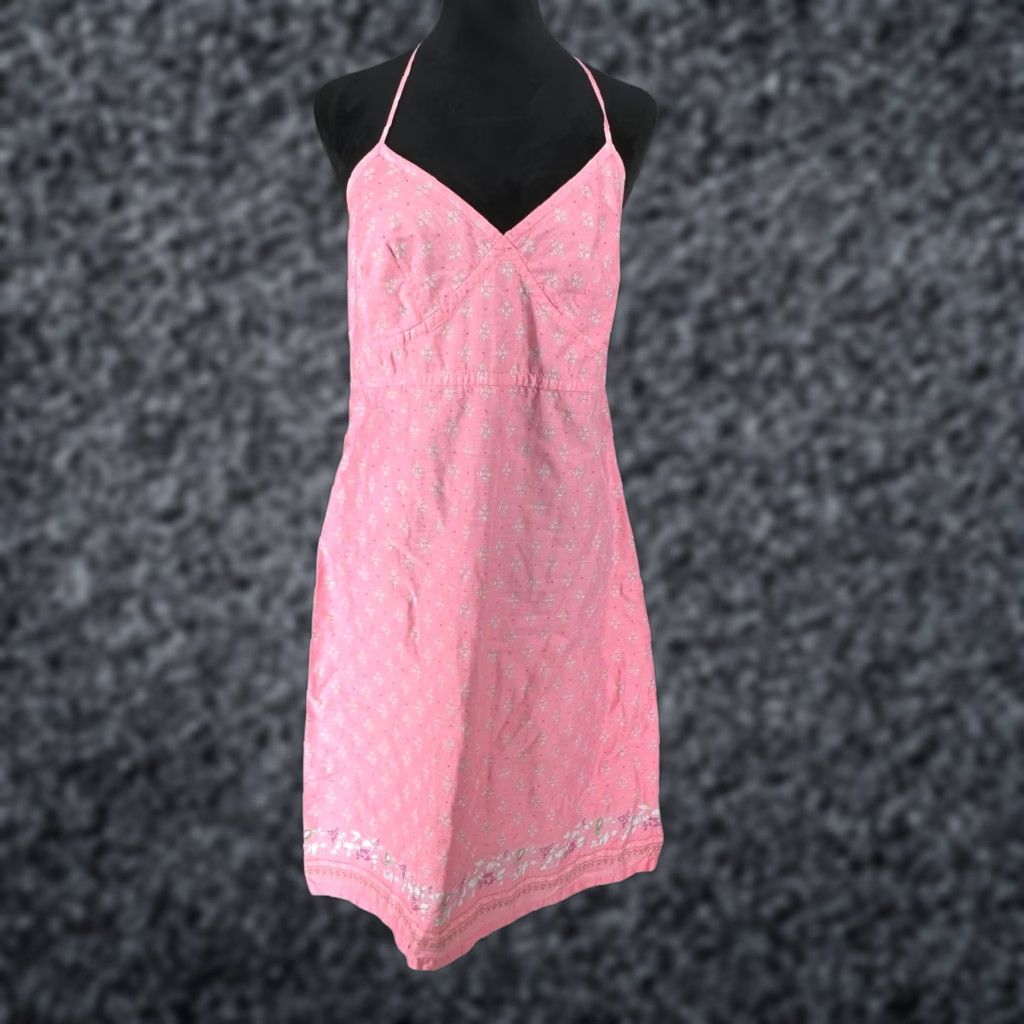 GAP Floral Halter Mini Dress Pink 12 Womens Sleeveless Tie Back Empire Waist Bohemian Summer Casual Midi Dress
