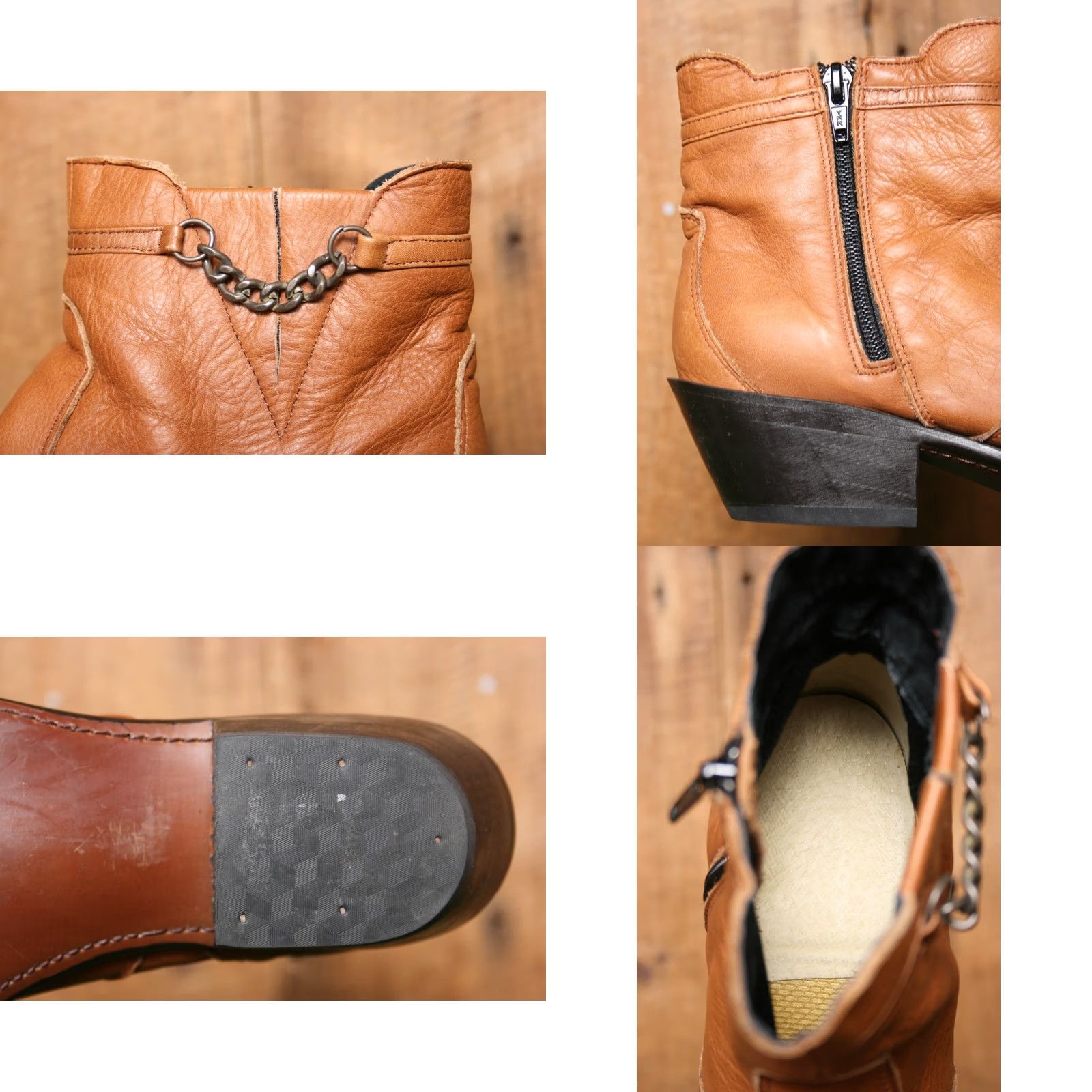 Durango VINTAGE Durango Pecan Leather Side Zip Demi Shaft Chain Ankle Boots Sz. 8.5 M Womens Western Boot Size US 9 / IT 39 - 8 Thumbnail