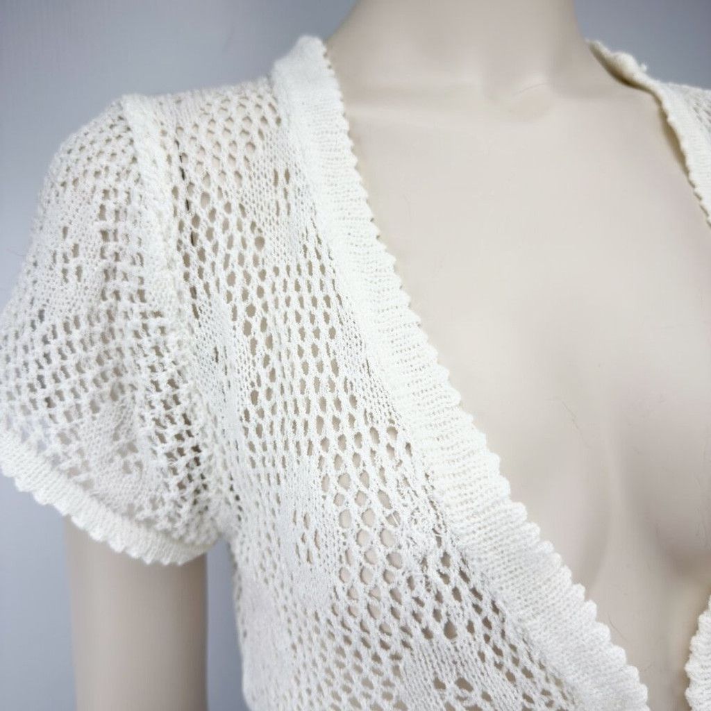 Vintage VINTAGE Crochet Cropped Cardigan Bolero White Casa Donna S Size XS / US 0-2 / IT 36-38 - 4 Thumbnail
