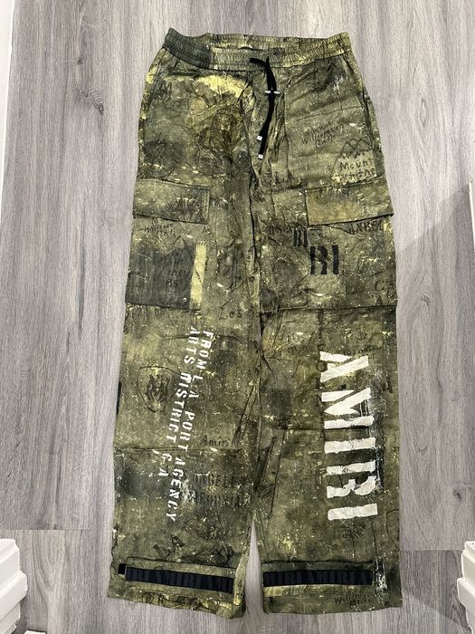 Amiri Army Stencil Viscose Cargo Pants In Black