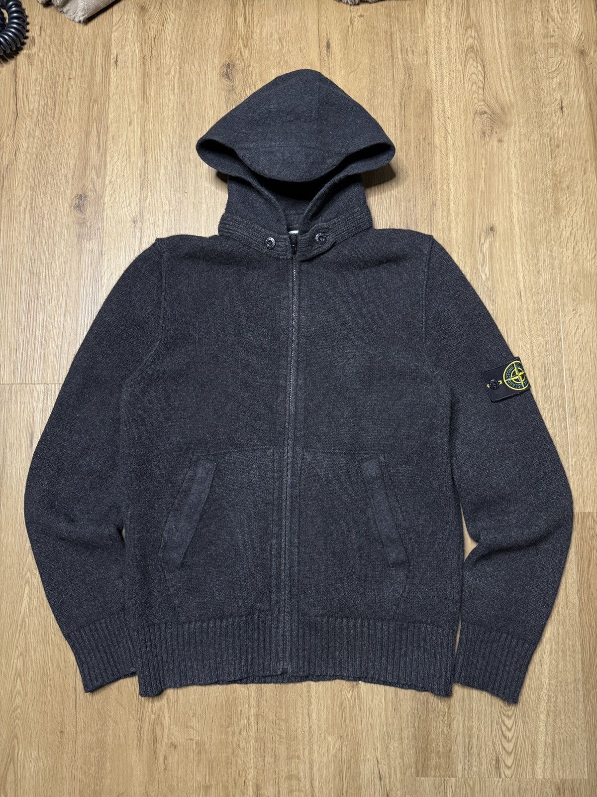 Stone Island Full Zip Reversible Wool Hooded Sweater