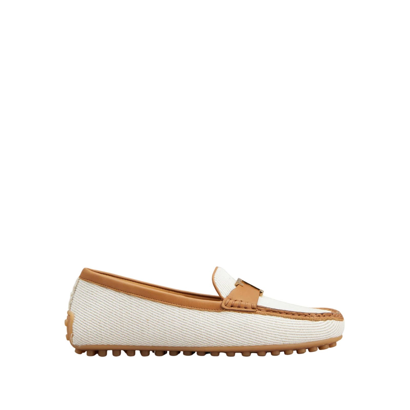 TOD'S City Gommino $775 White/Brown Fabric And Leather Drivi