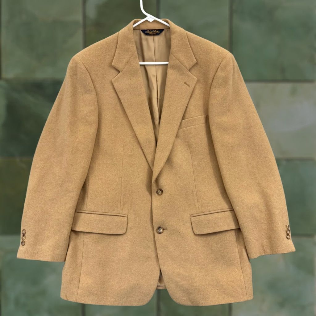 Brooks Brothers Brooks Brothers Blazer Mens 41 Reg Beige Camel Hair Coat Career Jacket 90s City Classic Designer Notch Single-Breasted Two-Button Regular Mens Size 42R - 1 Thumbnail