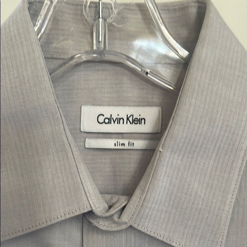 Calvin Klein Calvin Klein Men's Gray Slim Dress Shirt 32/33 15 1/2 Size 34S - 2 Thumbnail