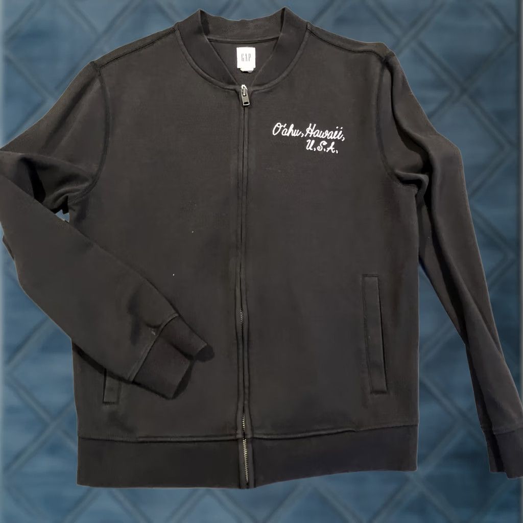 Gap VINTAGE Gap Track Jacket M Black Full Zip Chain Stitch OAHU Good Vibes Only Mens Size US M / EU 48-50 / 2 - 1 Thumbnail