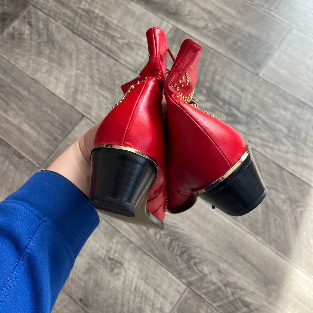 Chloe Chloé Red Studded Buckle Western Ankle Boots Pointed Toe Size US 7 / IT 37 - 9 Thumbnail