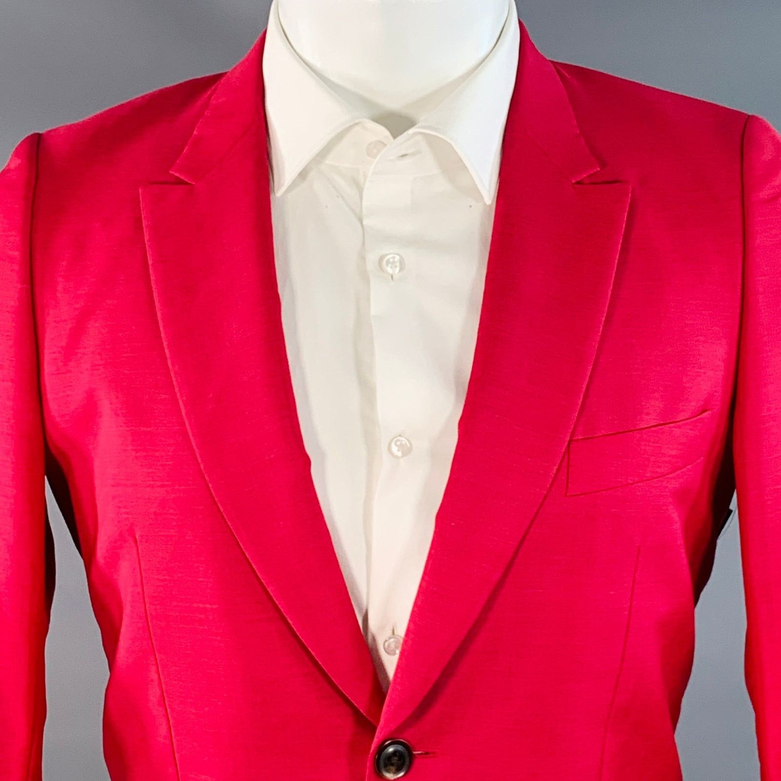 Paul Smith Size 38 Red Black Wool Mohair Peak Lapel Sport Coat Size 38R - 2 Thumbnail