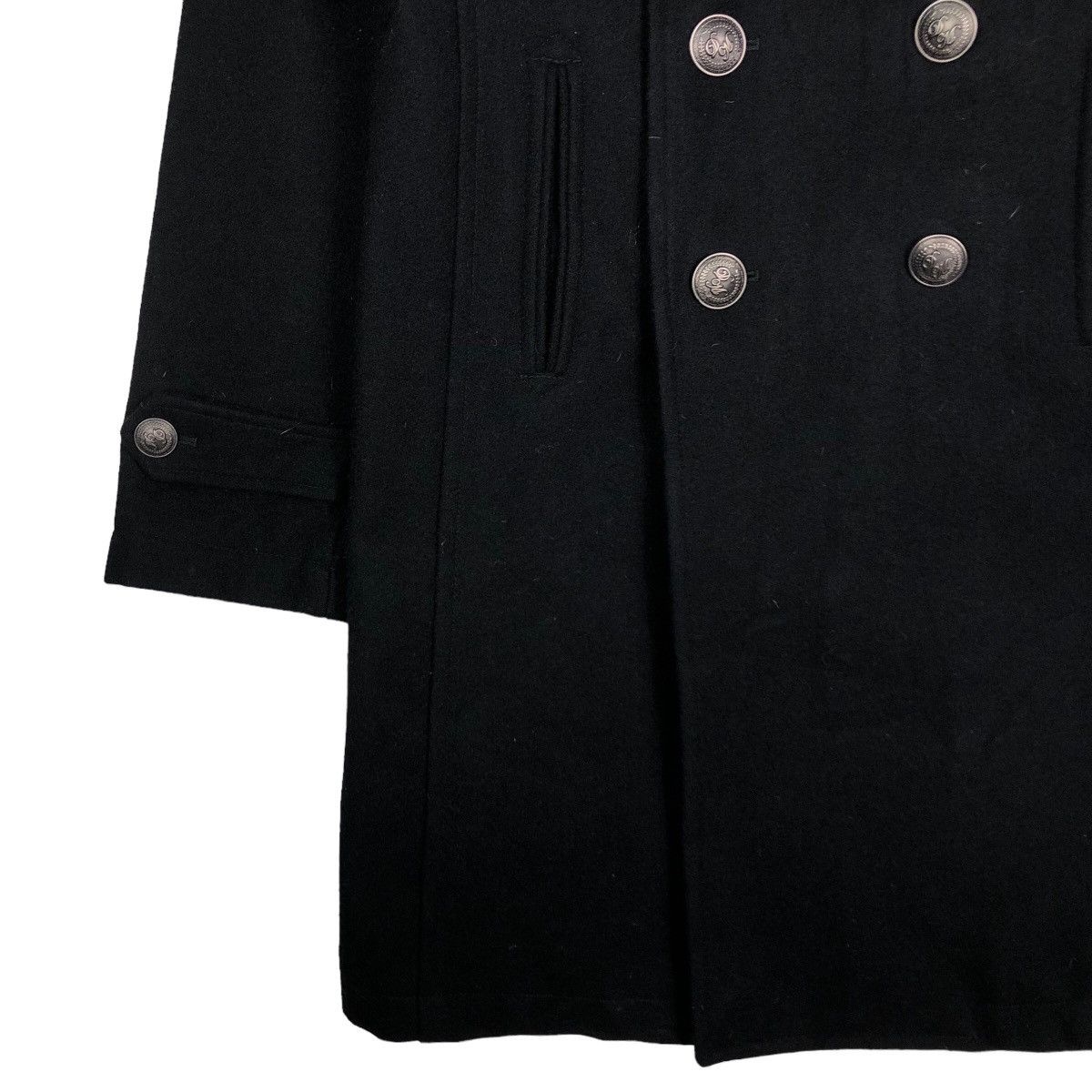 Davit Meursault Japan 🔥Rich Black Double Breast Long Jacket Wool Herringbone Size US M / EU 48-50 / 2 - 4 Thumbnail