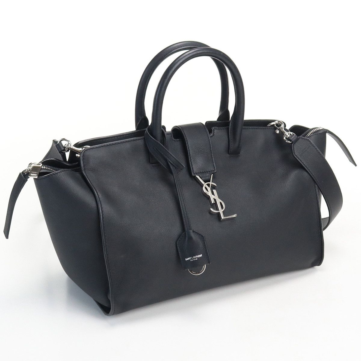 Yves Saint Laurent Downtown Cabas Handbag Leather Black
