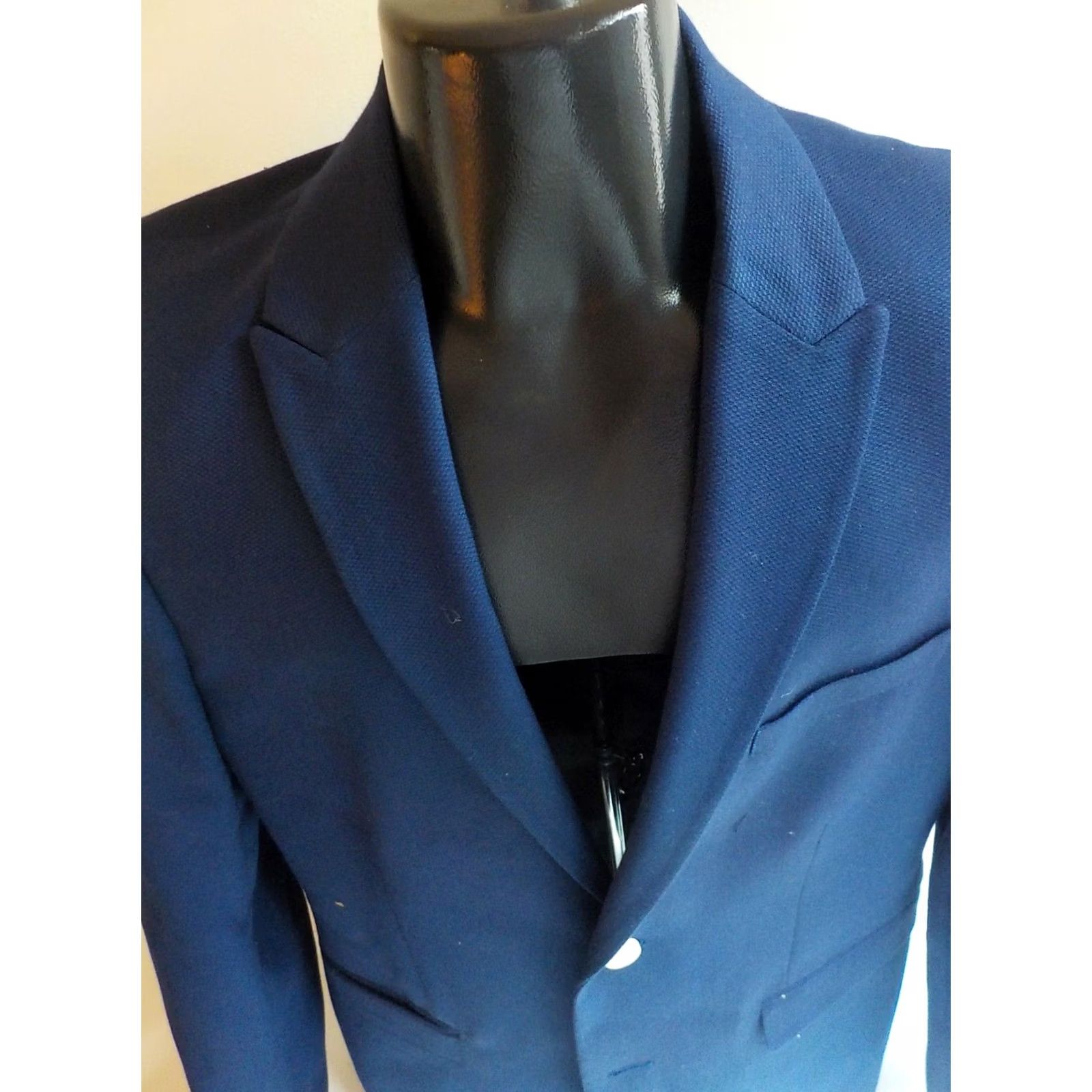H&M H&M 2 Button Textured Suit Blue with White Buttons Jacket/Coat Size 40R Pants Size 33 Flat Front 30X? (Note: This is invalid due to constraints) Size 40R - 2 Thumbnail