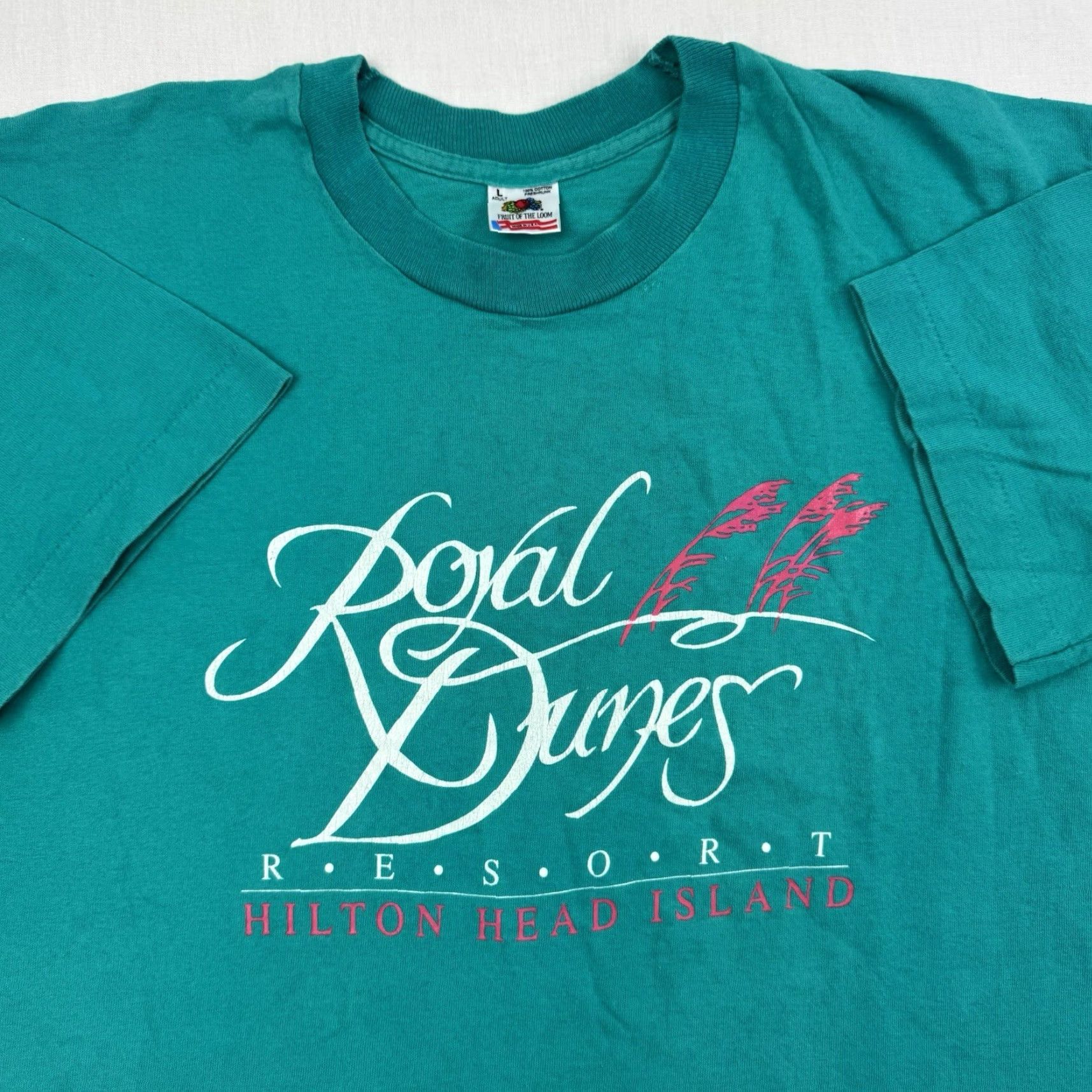 Fruit Of The Loom VINTAGE Royal Dunes Resort Hilton Head Island T Shirt Adult Large Vacation Hotel Mens 90s USA Blue Crew Neck Short Sleeve Fruit of the Loom T-Shirt Size US L / EU 52-54 / 3 - 2 Thumbnail