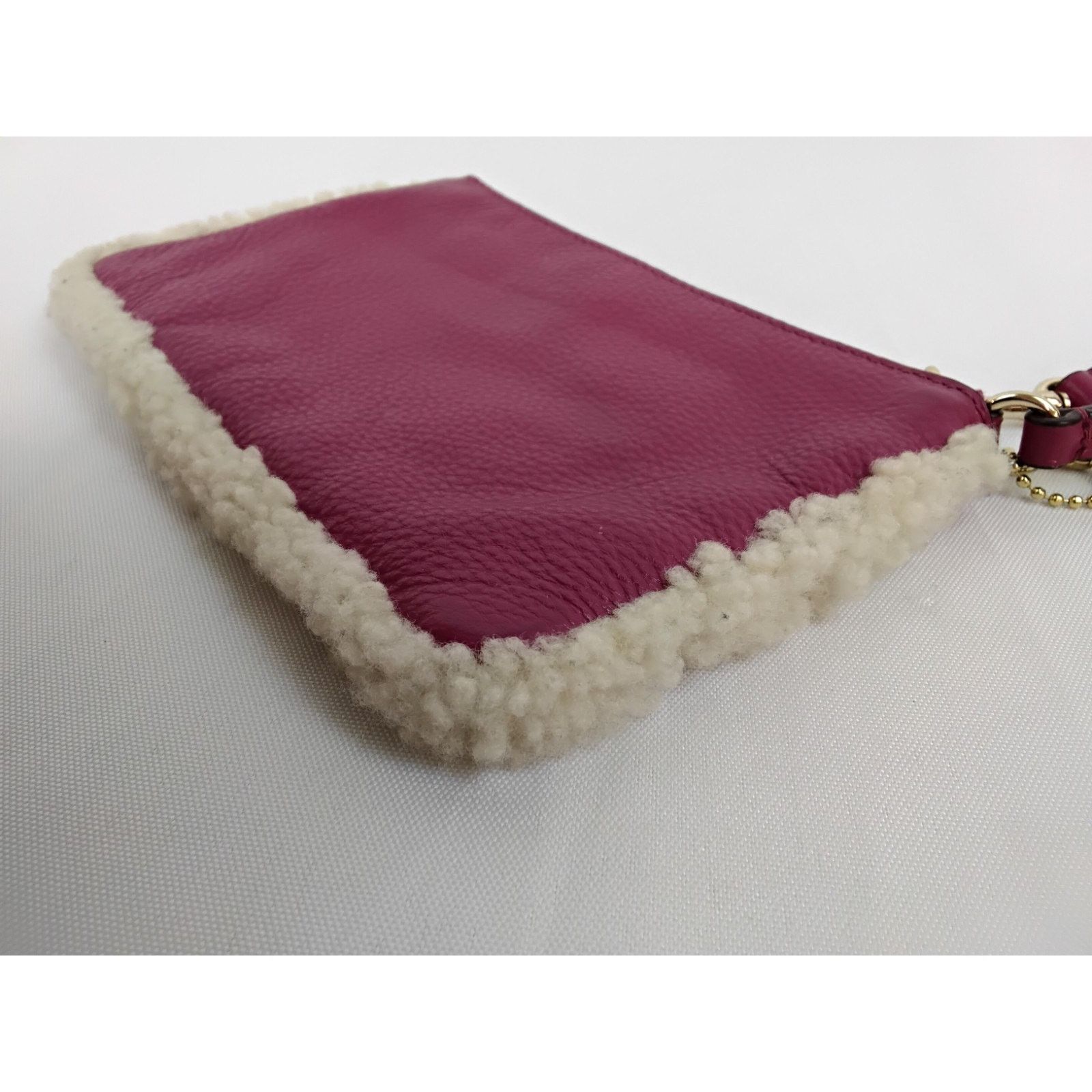 Coach Coach Wristlet Pouch Pink Leather With Shearling Fleece Trim Size ONE SIZE - 4 Thumbnail