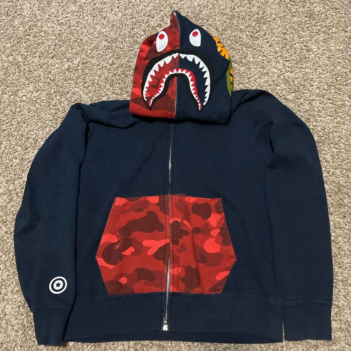 Blue And Red Bape Jacket BAPE Color Camo Shark Full Zip Hoodie 'Navy'