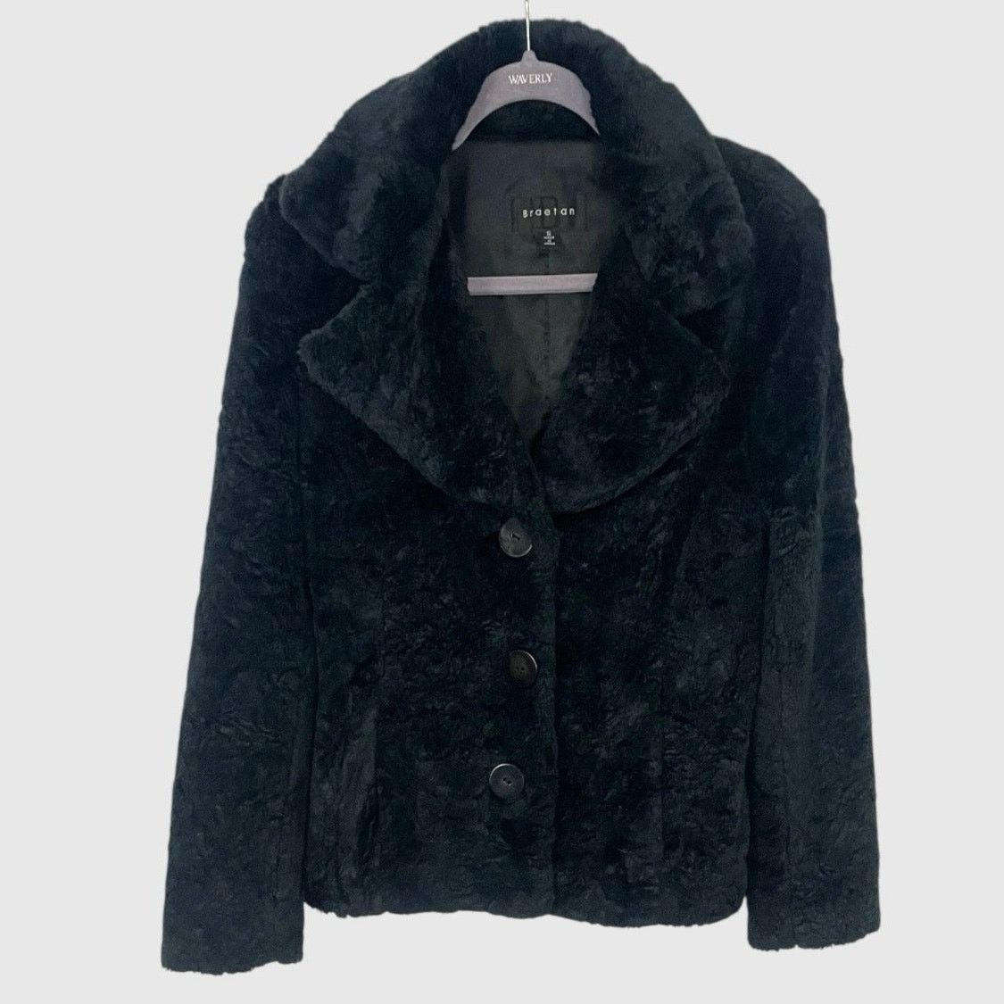 Vintage Braetan Vintage Black Fluffy Faux Fur Button Down Coat Size S / US 4 / IT 40 - 1 Thumbnail