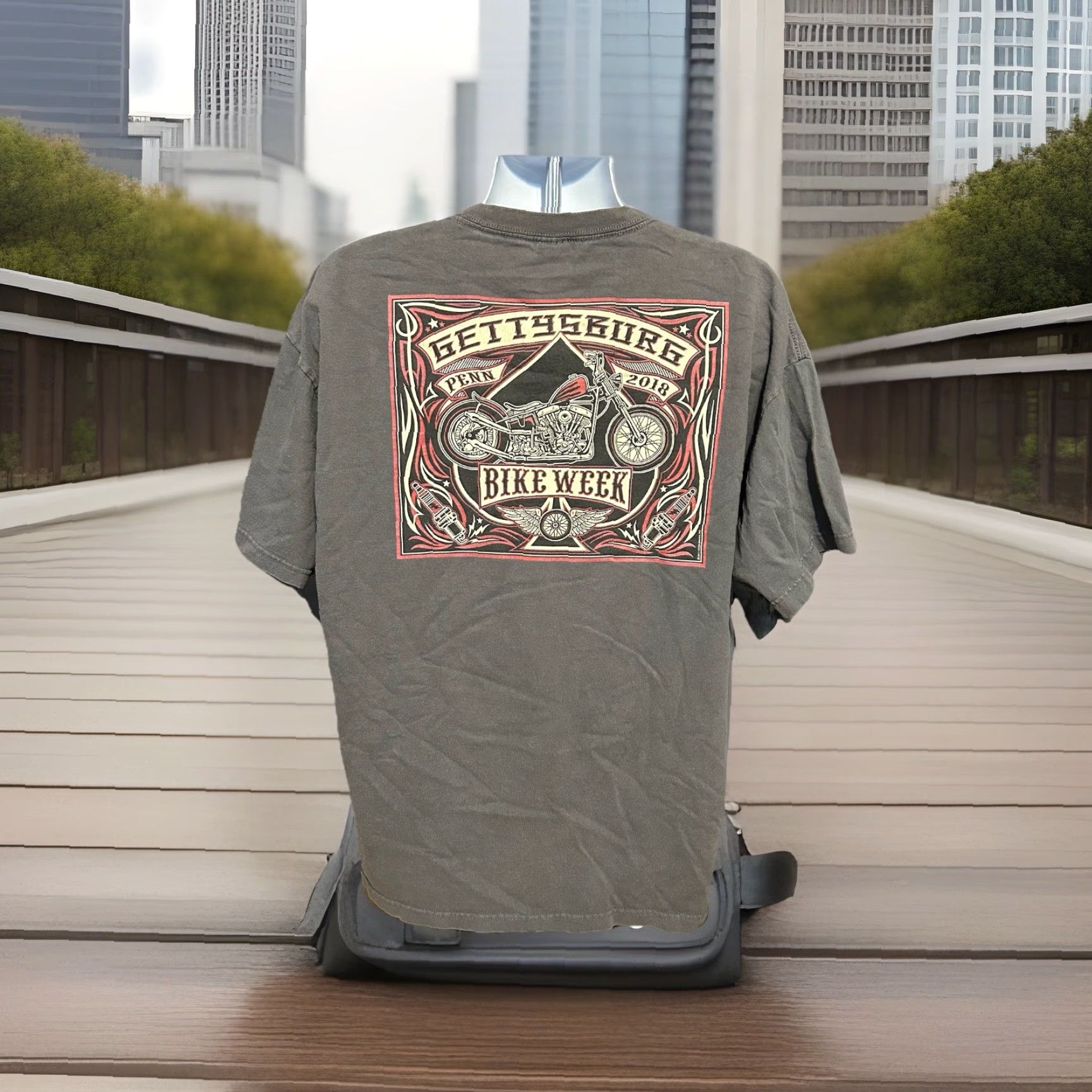 Doublet Gettysburg 17th Bike Week 2018 Shirt Men 2XL Gray Short Sleeve Double Sided Biker Motorcycle Atom Graphic Print Hot Leathers Size US XXL / EU 58 / 5 - 5 Thumbnail
