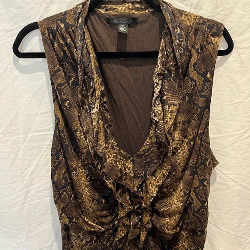 Kenneth Cole × Vintage VTG Kenneth Cole NY Animal Snake Skin Print Rucched V Neck Size 3XL / US 20-22 - 6 Thumbnail
