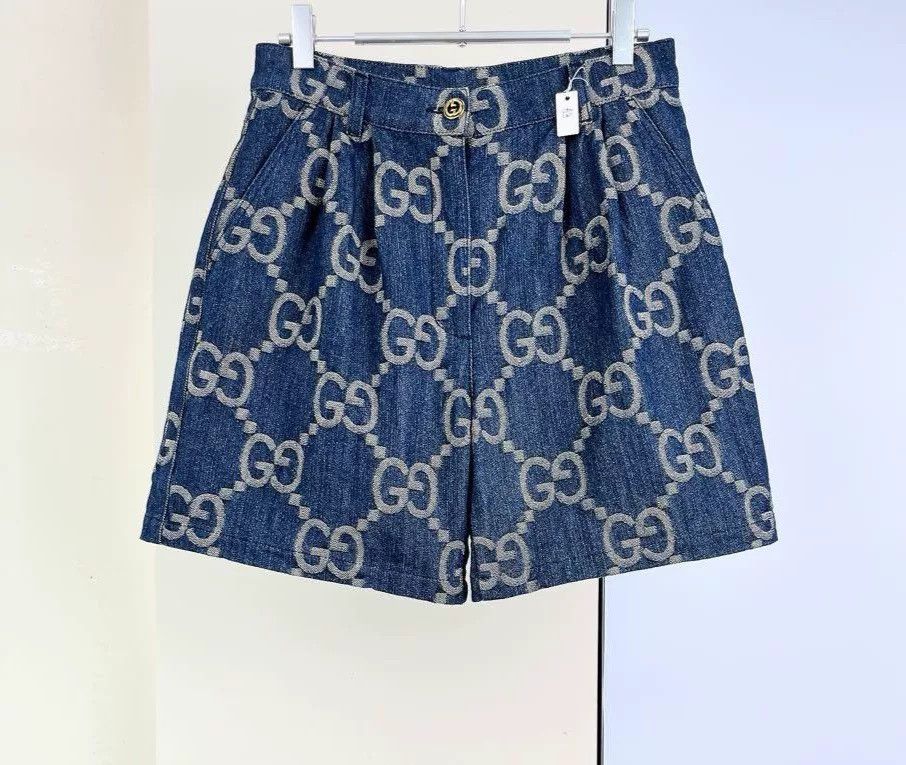 Gucci Double G Print Denim Shorts
