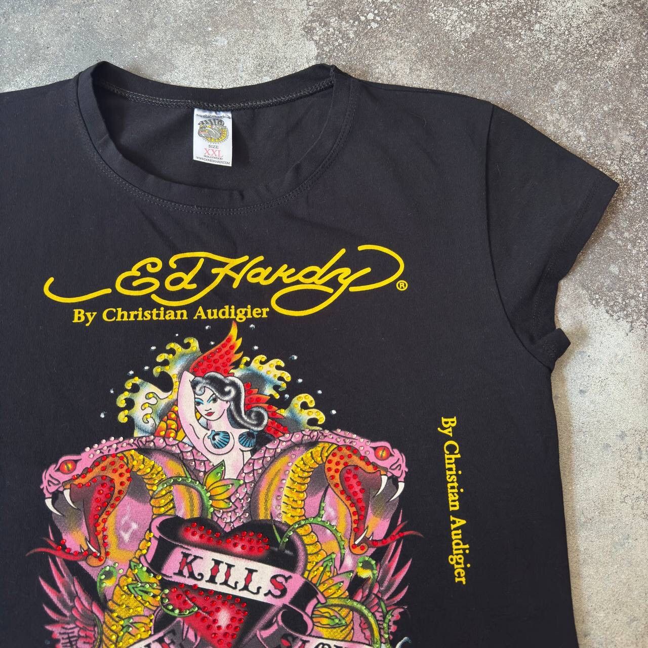 Christian Audigier × Ed Hardy Ed Hardy by Christian Audigier Y2K Rhinestones T-Shirt Size L / US 10 / IT 46 - 3 Thumbnail