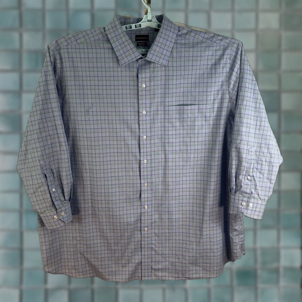 Vintage Blue Rochester Egyptian Cotton Checked Button-Up Shirt Mens Size 20 Regular Long Sleeve Blue/Green Pattern Check Casual Business 64 in Chest Size US XXL / EU 58 / 5 - 1 Thumbnail