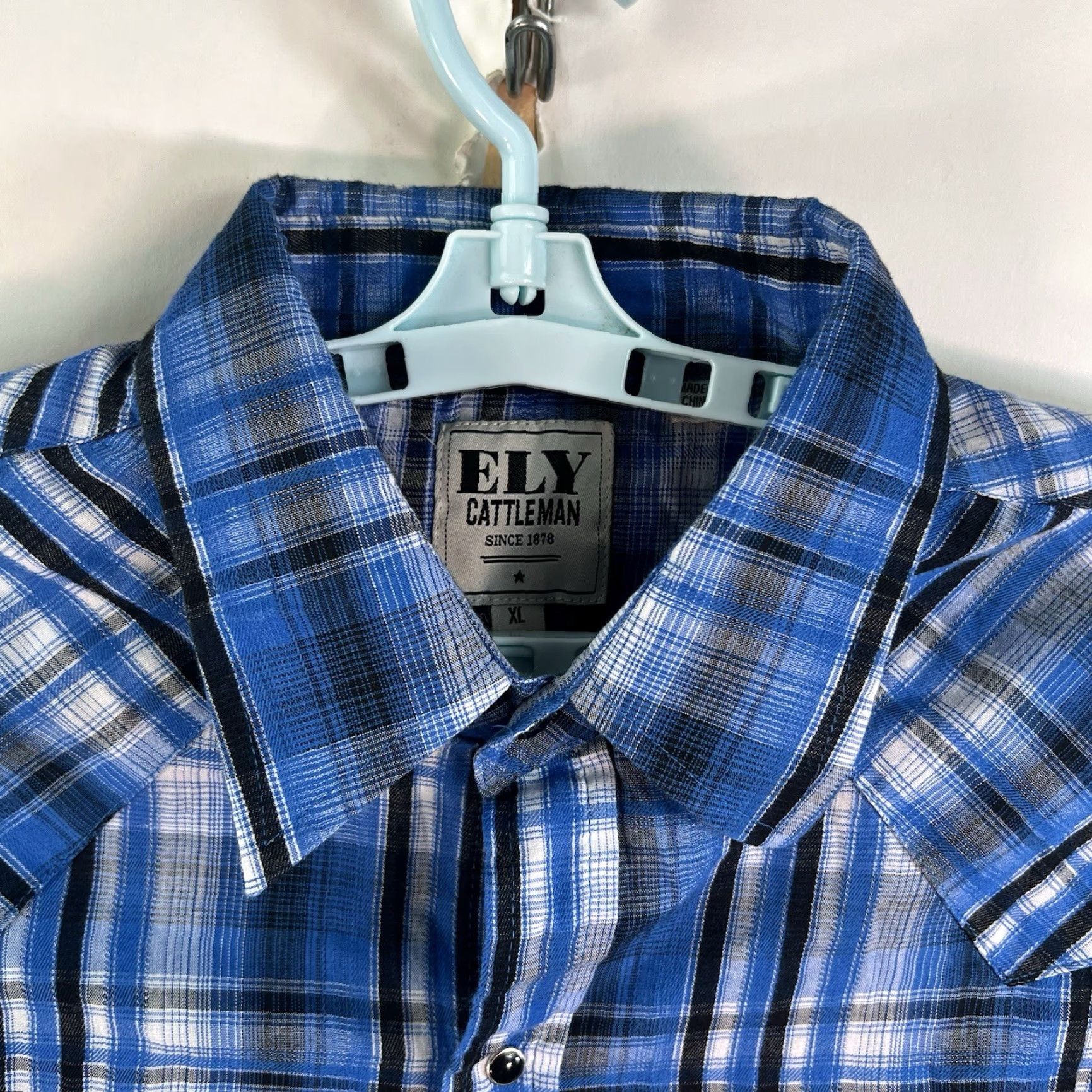 Vintage Ely Cattleman Plaid Pearl Snap Short Sleeve Shirt Mens XL Blue Shirt Size US XL / EU 56 / 4 - 3 Thumbnail