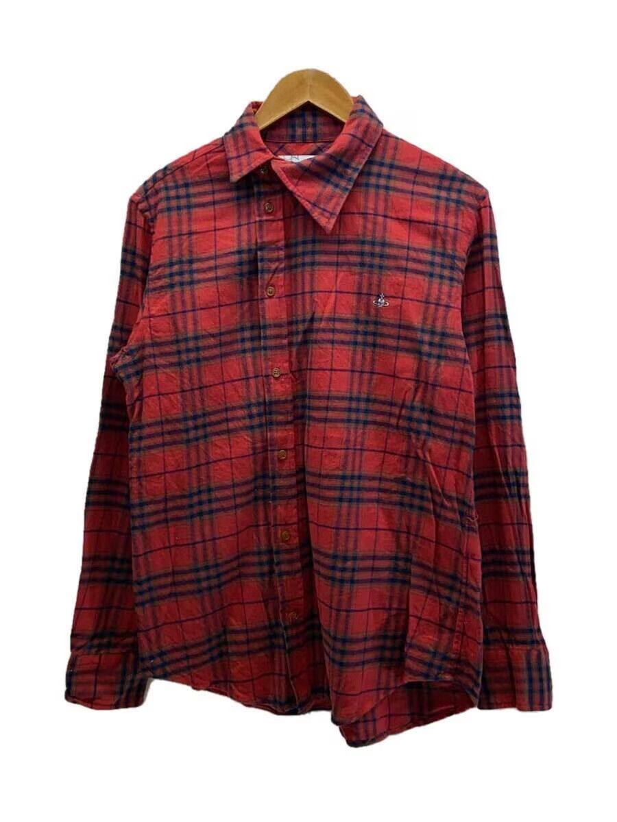 image of Vivienne Westwood Asymmetrical Plaid Orb Button Shirt in Red, Men's (Size Medium)