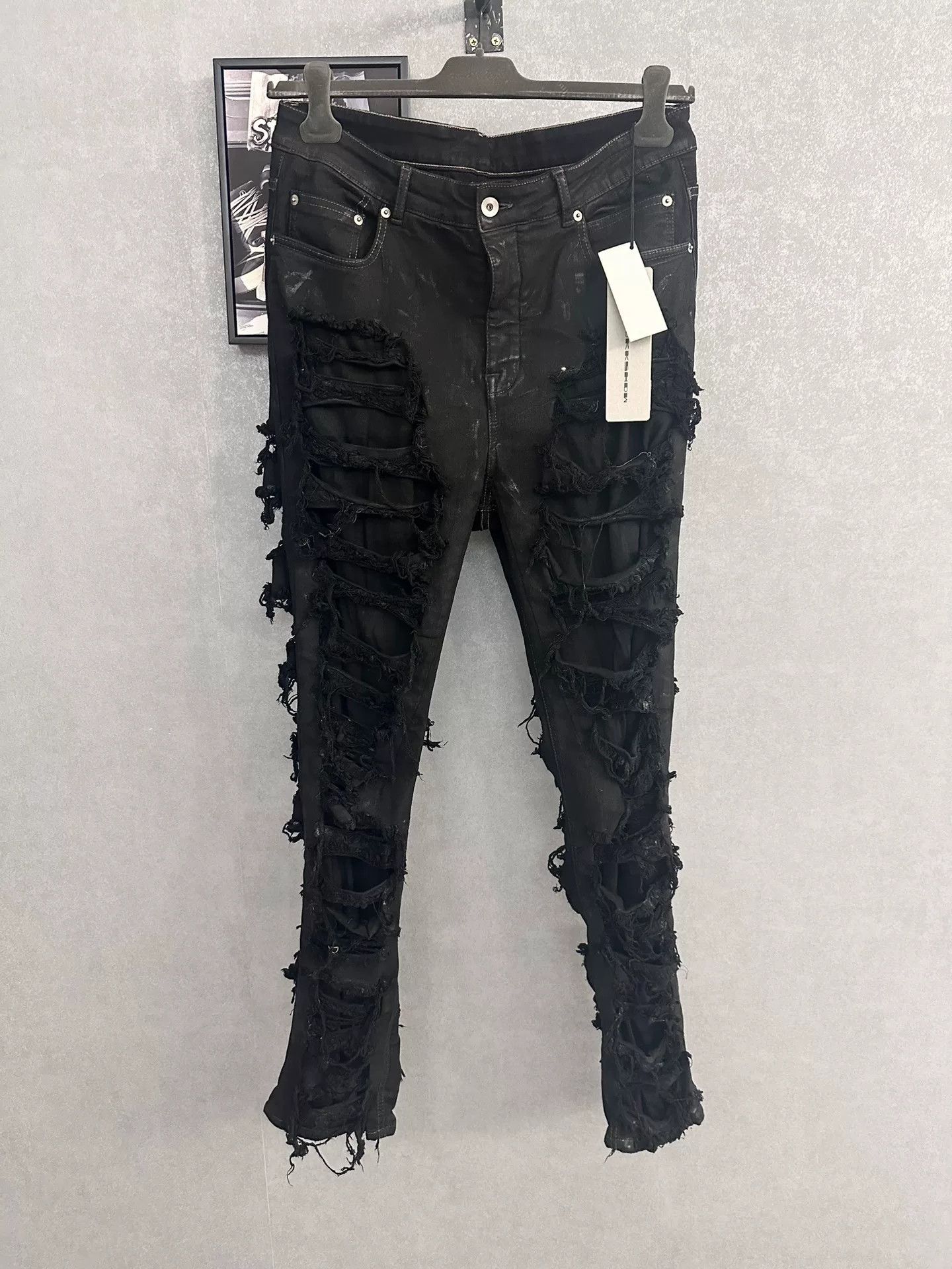 Rick Owens rick owens distressed black denim pants Size US 33 - 1 Thumbnail