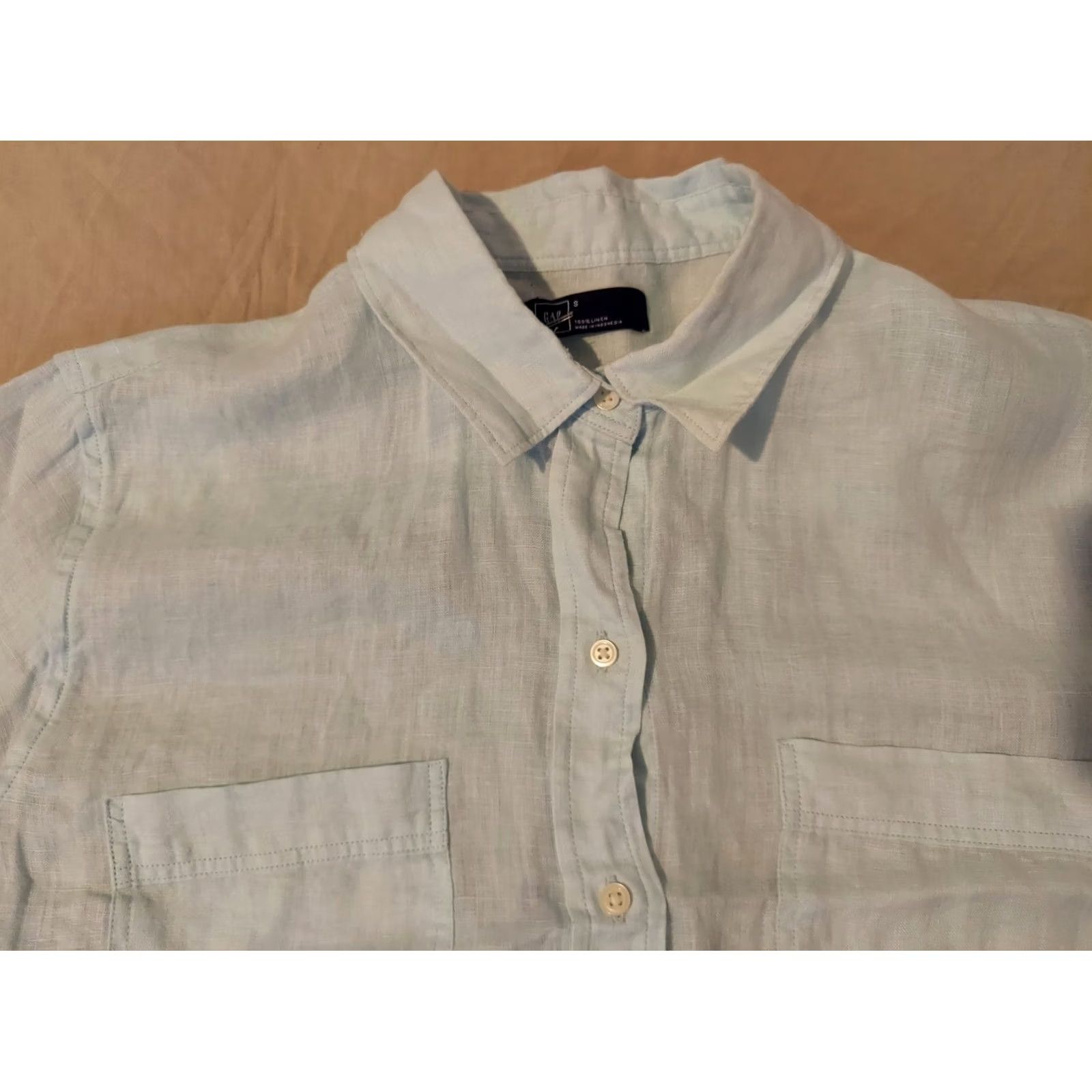Gap Gap Blue Linen Button Blouse Shirt Womens S Small Long Sleeve Collared Casual Sleeve Basic Solid Size S / US 4 / IT 40 - 2 Thumbnail