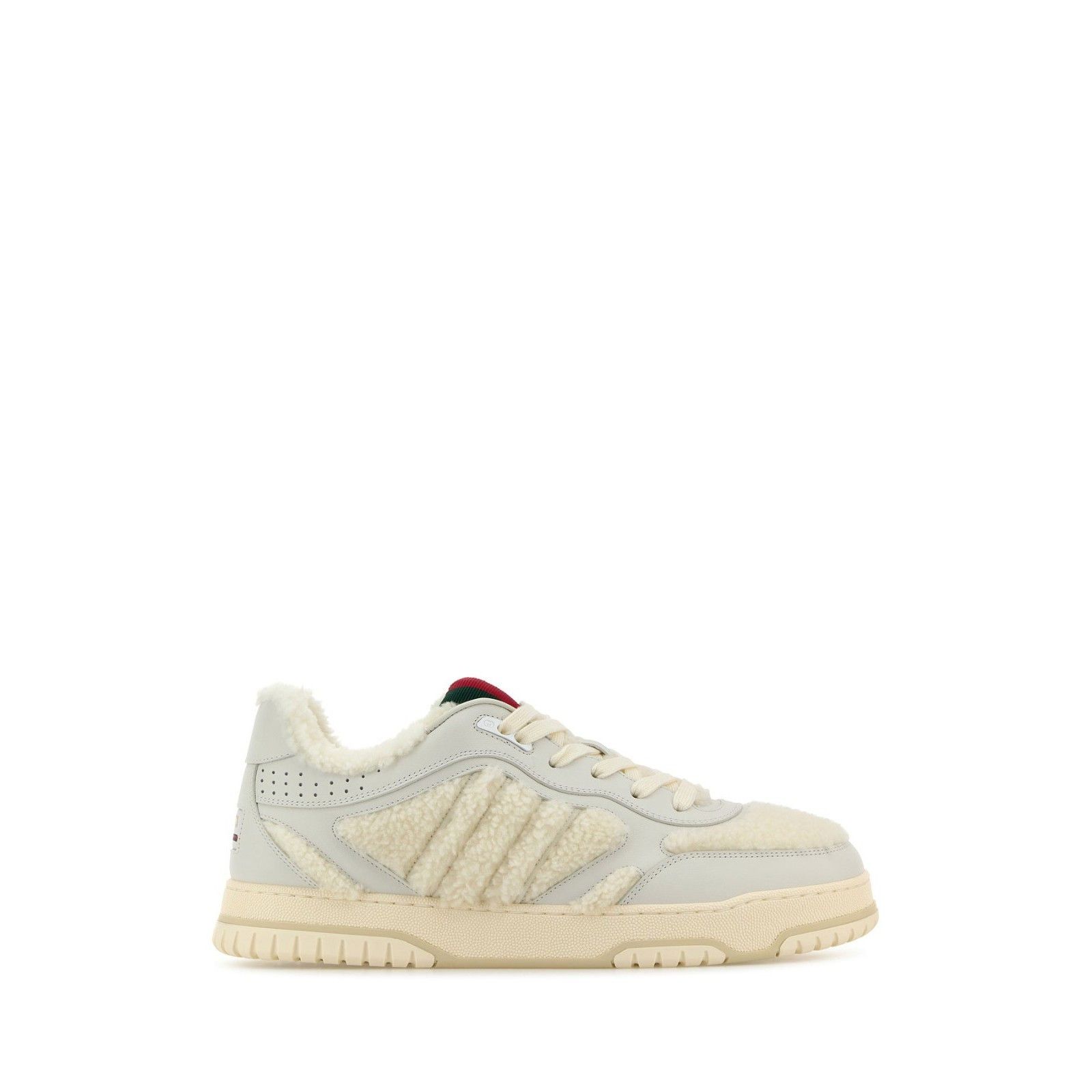 GUCCI Re-Web Teddy Fuzzy White Leather Sneakers New & Authen
