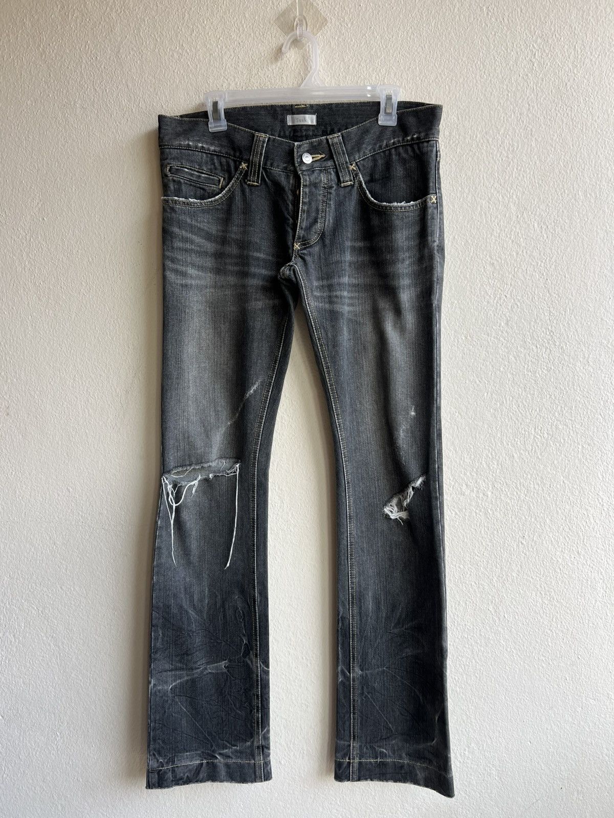 Vintage Souk Japan Ripped Distressed Denim Flare Jeans Size US 32 / EU 48 - 1 Thumbnail