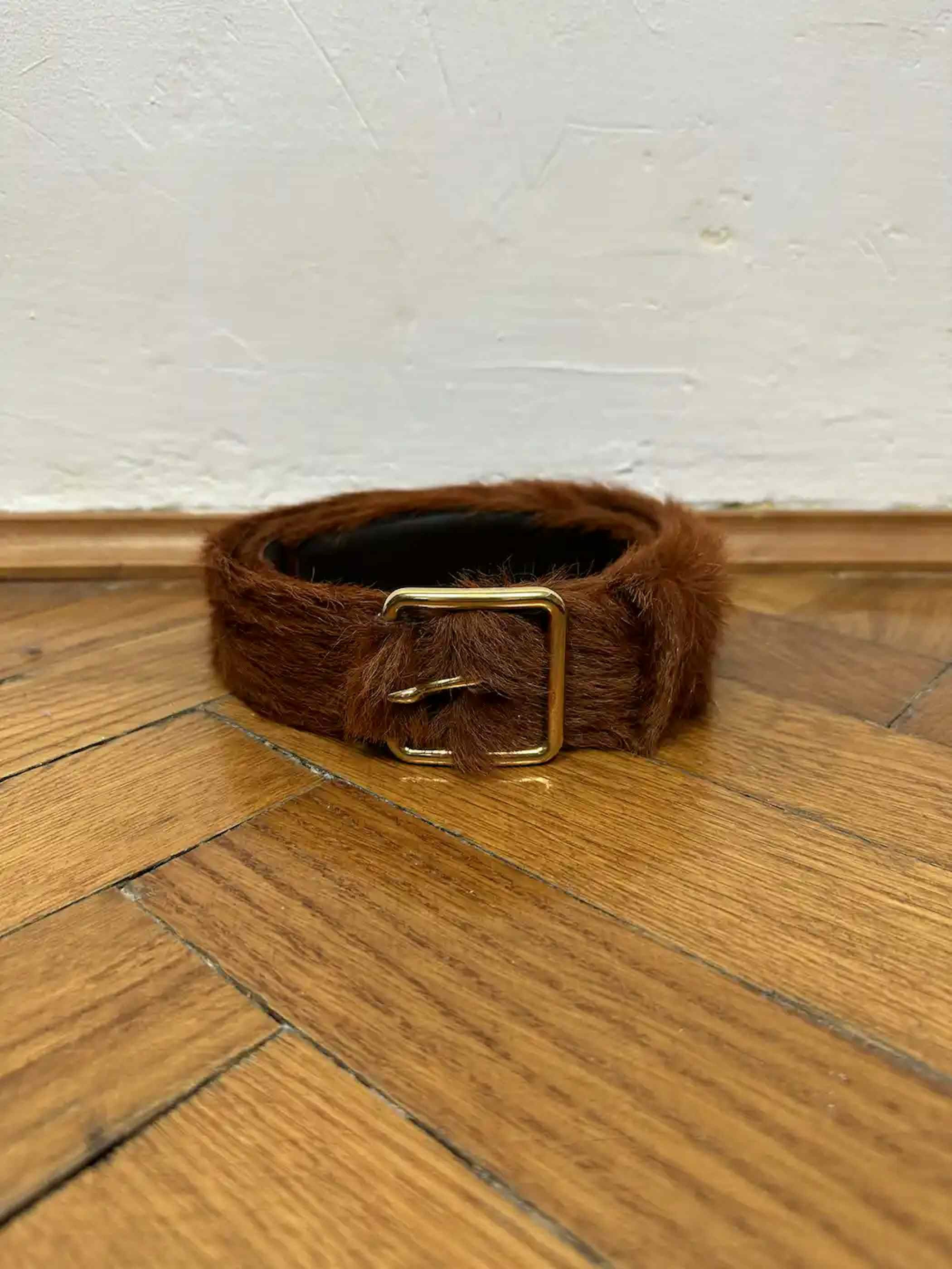 image of Prada Fur Belt Aw17 Size 95 in Brown, Men's