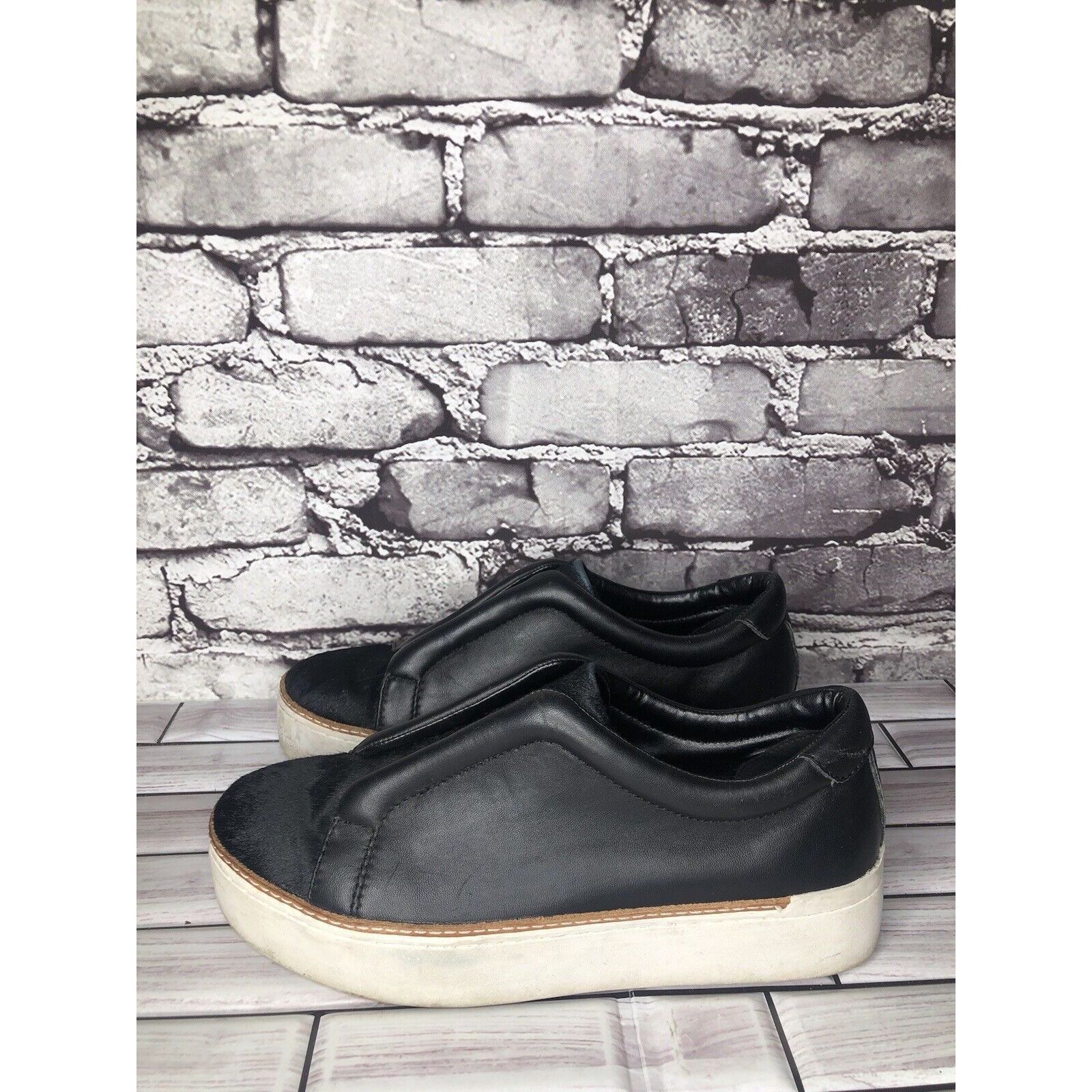 Other M4D3 Black Leather Calf Hair Super Platform Slip On Sneakers Size US 7 / IT 37 - 12 Thumbnail