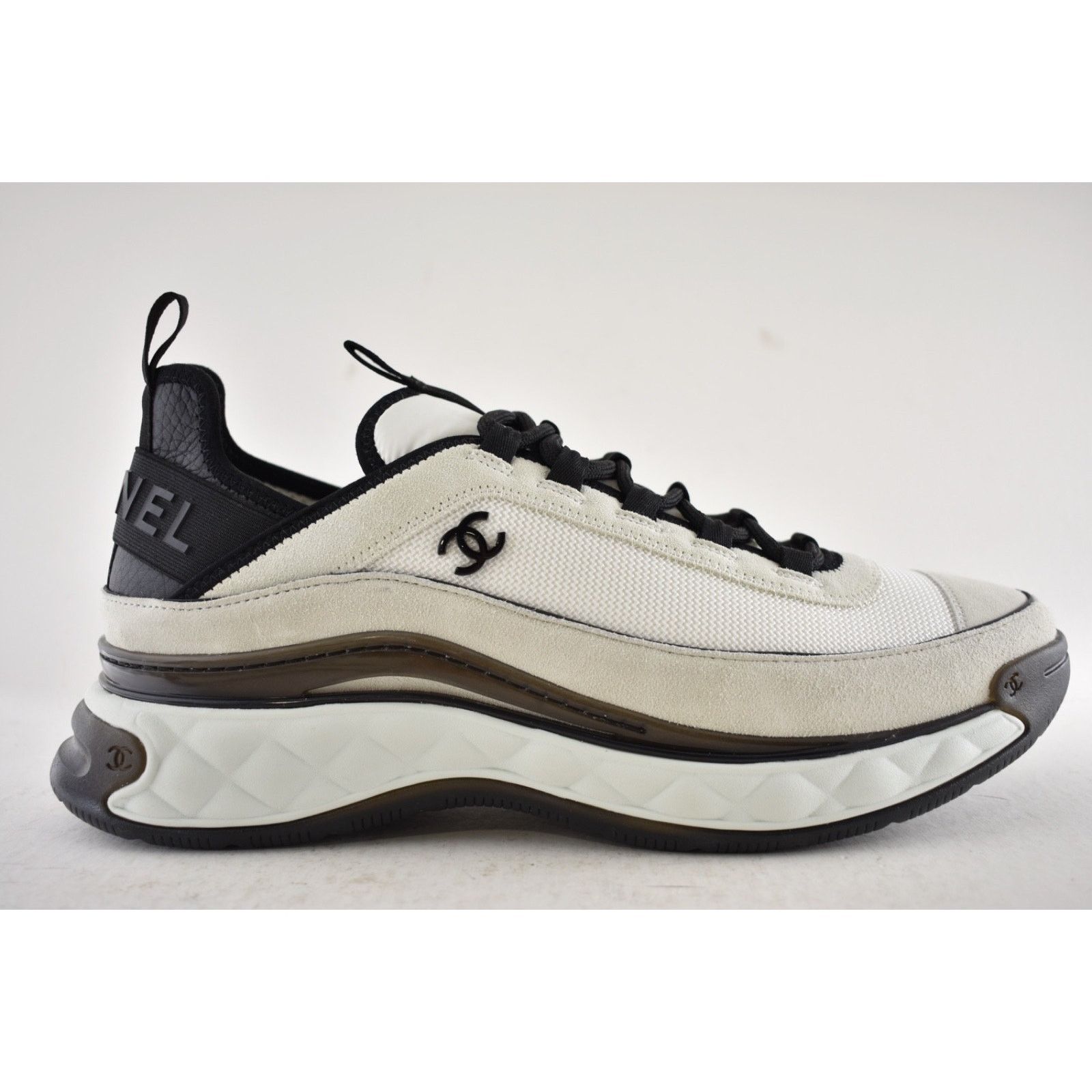 Chanel Mens White Grey Black CC Logo Low Top Trainer Sneaker 11 Size US 11 / EU 44 - 2 Thumbnail