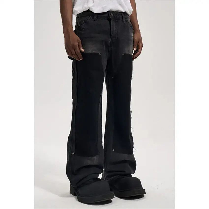 Designer × Japanese Brand Washed black distressed studded baggy jeans Size US 34 / EU 50 - 2 Thumbnail